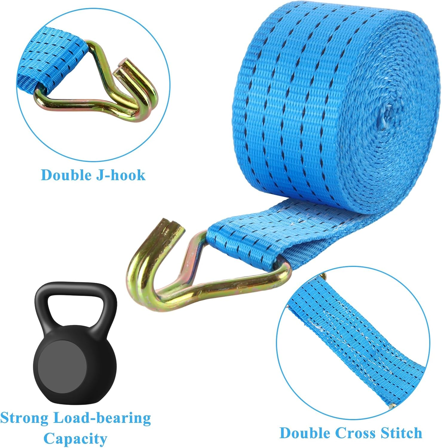 VIDETOL Pack of 2 Tie down Straps with Ratchet and Hook, 3 M 50 Mm Ratchet Straps Lashing Straps Two-Piece 4T Heavy Duty Lashing Strap Blue for Load Securing, Camping and Luggage Removal image number 1