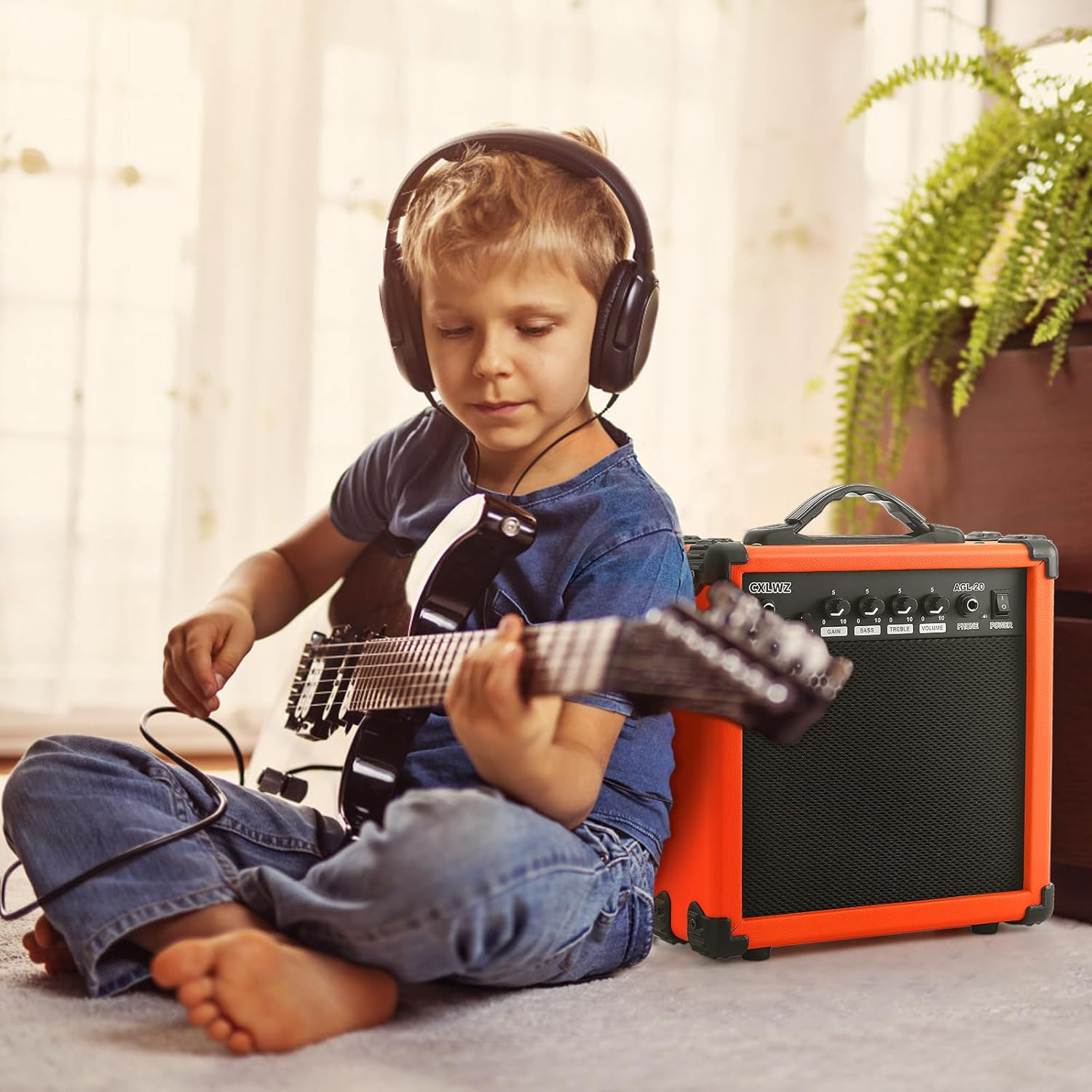 CXLWZ Electric Guitar Amp 20 Watt Amplifier Portable Amp with Headphone Input Gain Powe Including Professional Noise Reduction Cable （Orange） image number 3