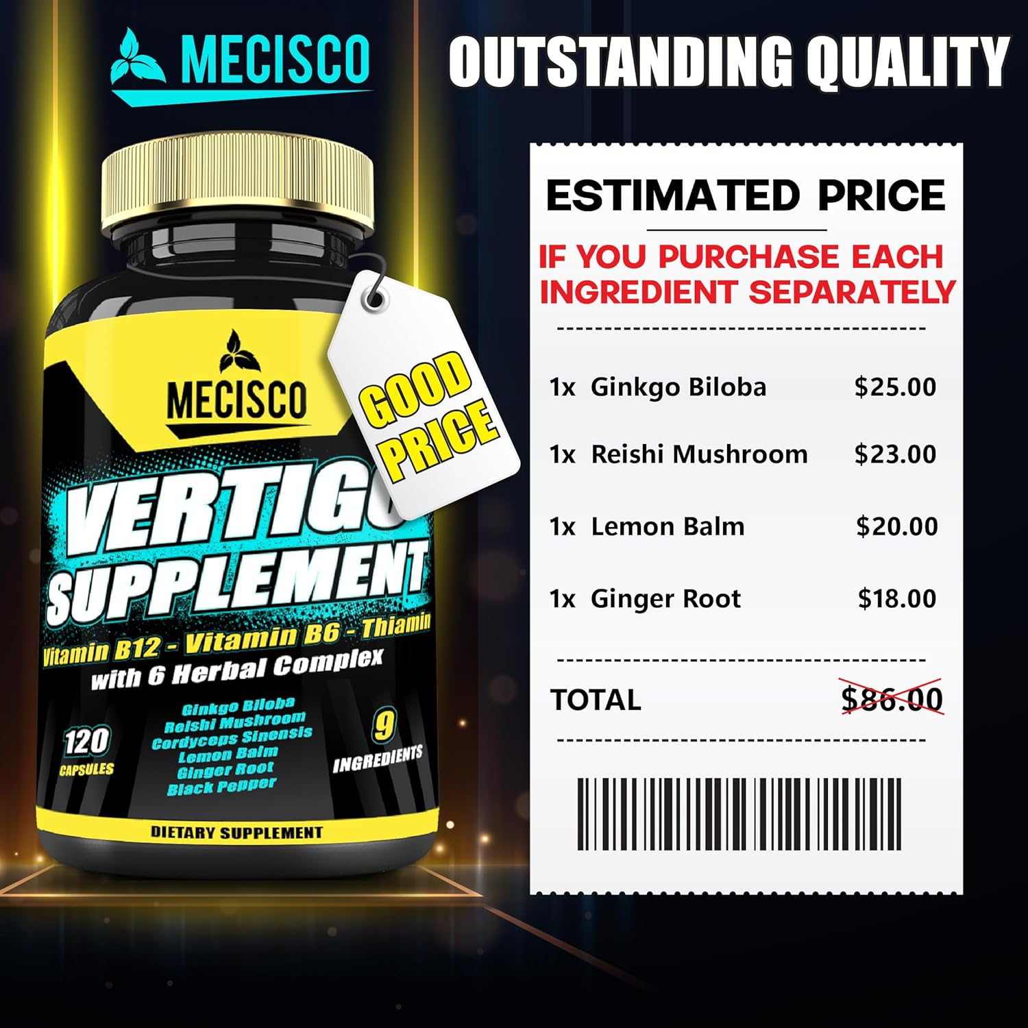 9In1 Vertigo Supplement - Added Vitamin B1, Vitamin B6, Vitamin B12, Ginkgo Biloba, Reishi Mushroom, Cordyceps Sinensis & More - 120 Capsules image number 2