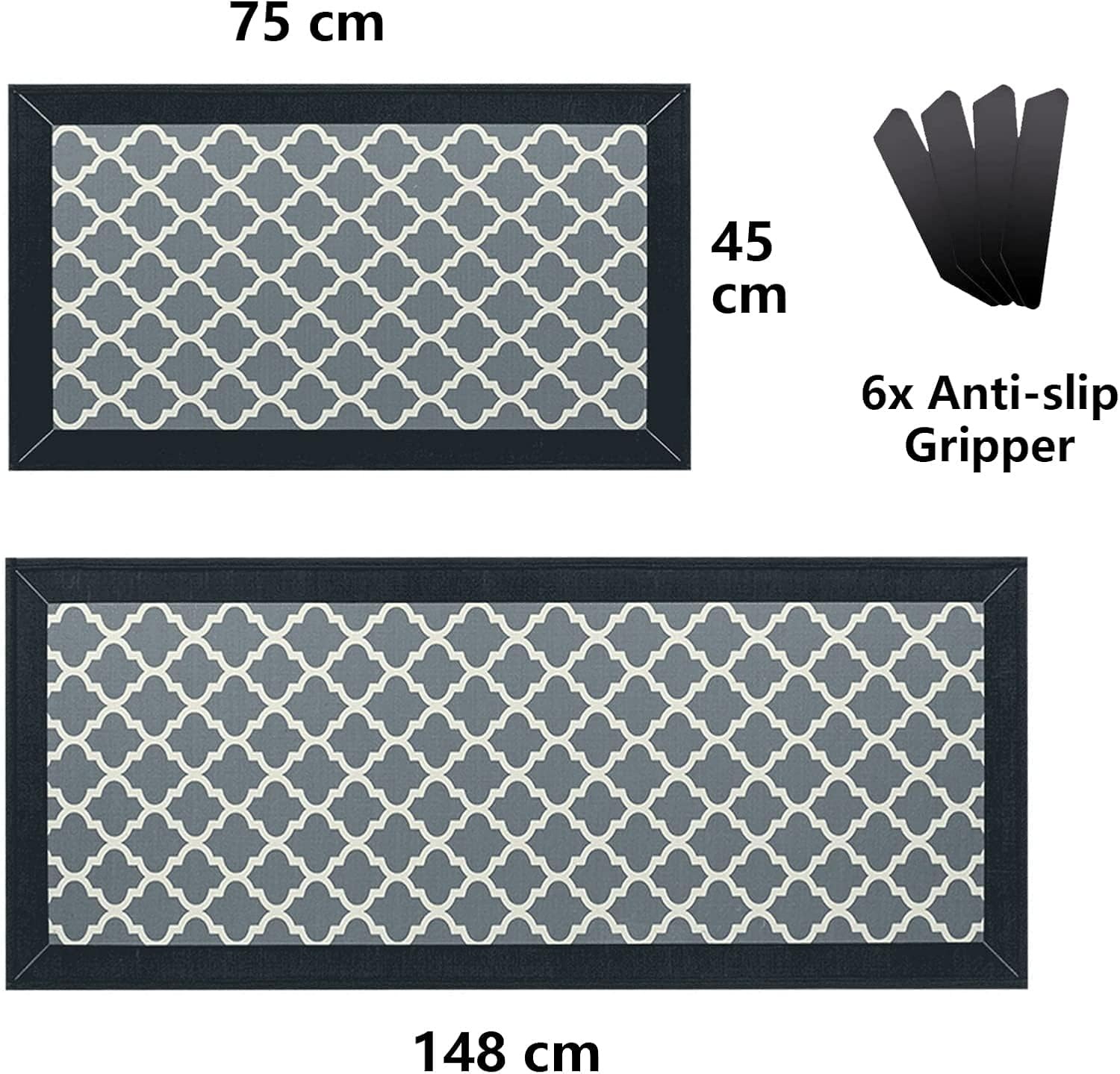 Non Slip Absorbent Kitchen Floor Mat for Standing Front Sink - Non-Skid & Comfort Kitchen Rugs and Mats, Door Mat for Laundry, Kitchen (Black Flower, 44 * 75+44 * 148 Cm) - Caramel image number 6