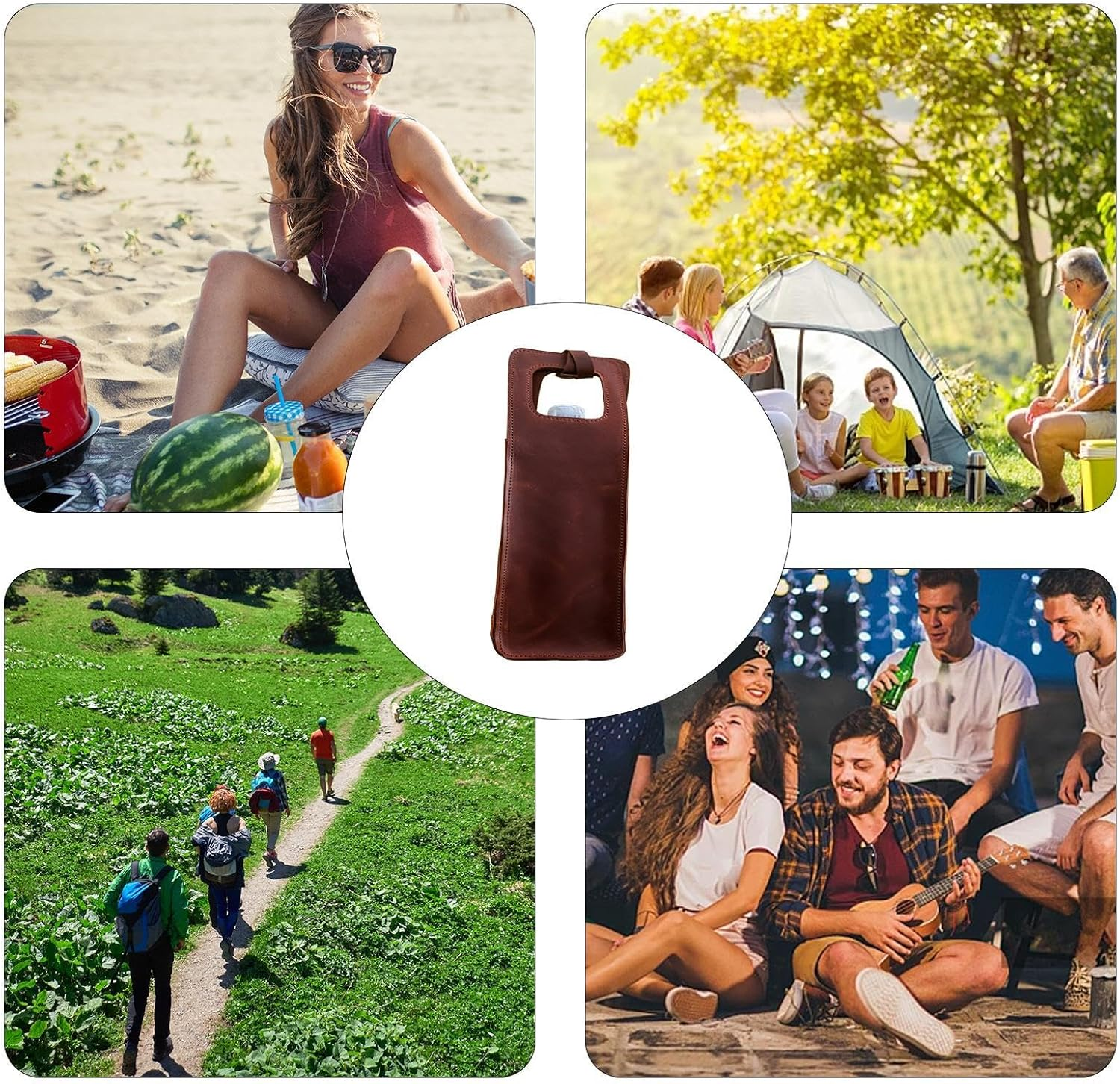 Shpuuyy Wine Cooler Picnic Bag, Single Bottle Wine Carrier, Leather Wine Tote Bag Retro Reusable Wine Bag Tote Wine Bag for Picnic, Travel, , , Wedding,40X10Cm, Coffee, Refer To - Brown image number 4