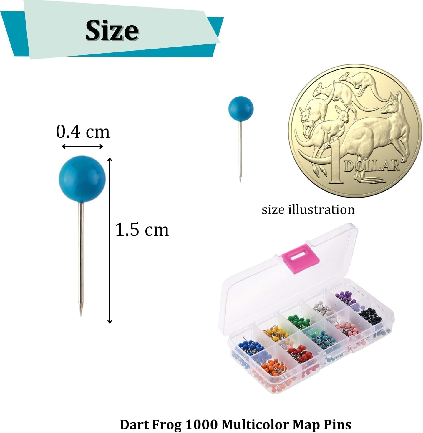 Dart Frog 1000 Multicolour Map Pins, 10 Assorted Colours image number 1