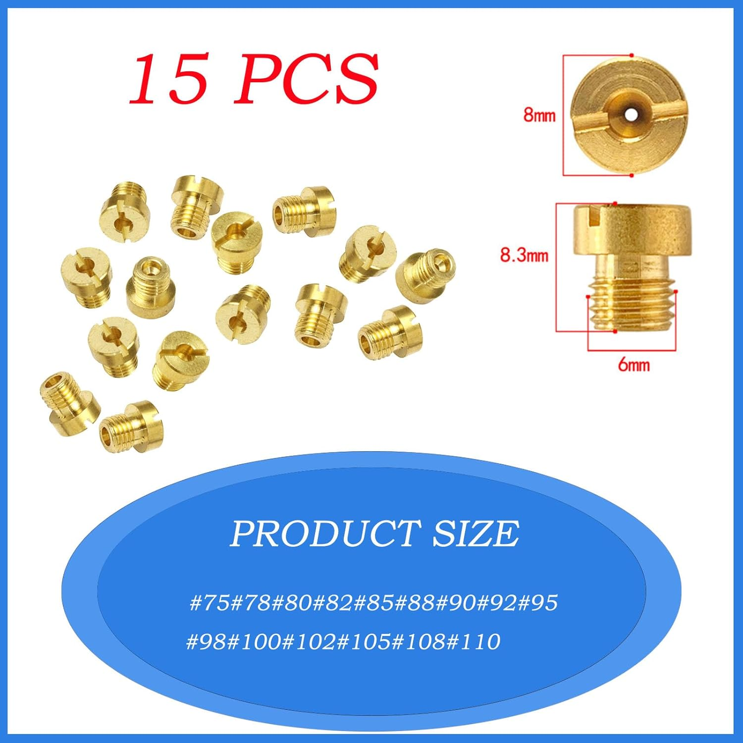 Dellorto Main Jet Replacement, 15 Pcs Carburetor Main Jets, M6 Main Jets Kit(75‑110) for Dellorto Carburetor PHBG PHBH PHBL FRD PHF VHB VHSH Injector Nozzle, Make You Feel from Motor Vehicles image number 6