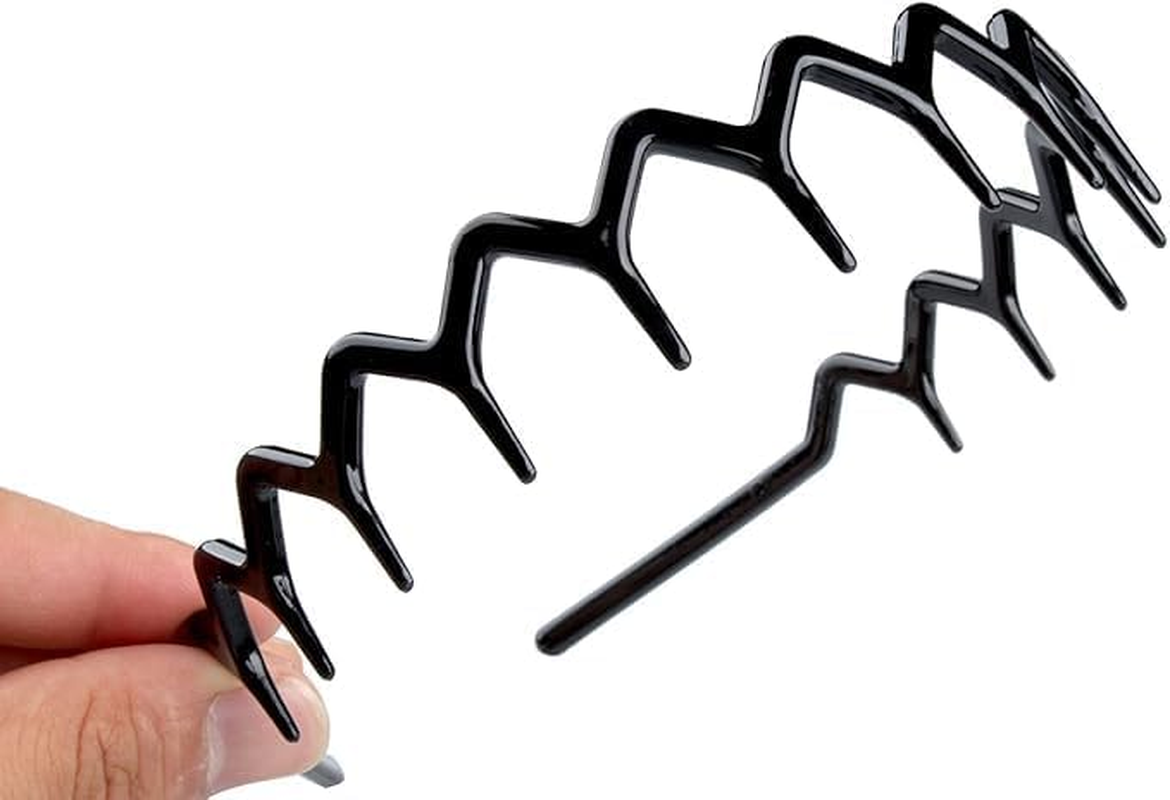 Set of 2 Zig Zag Black Plastic Sharks Tooth Hair Comb Headband image number 2