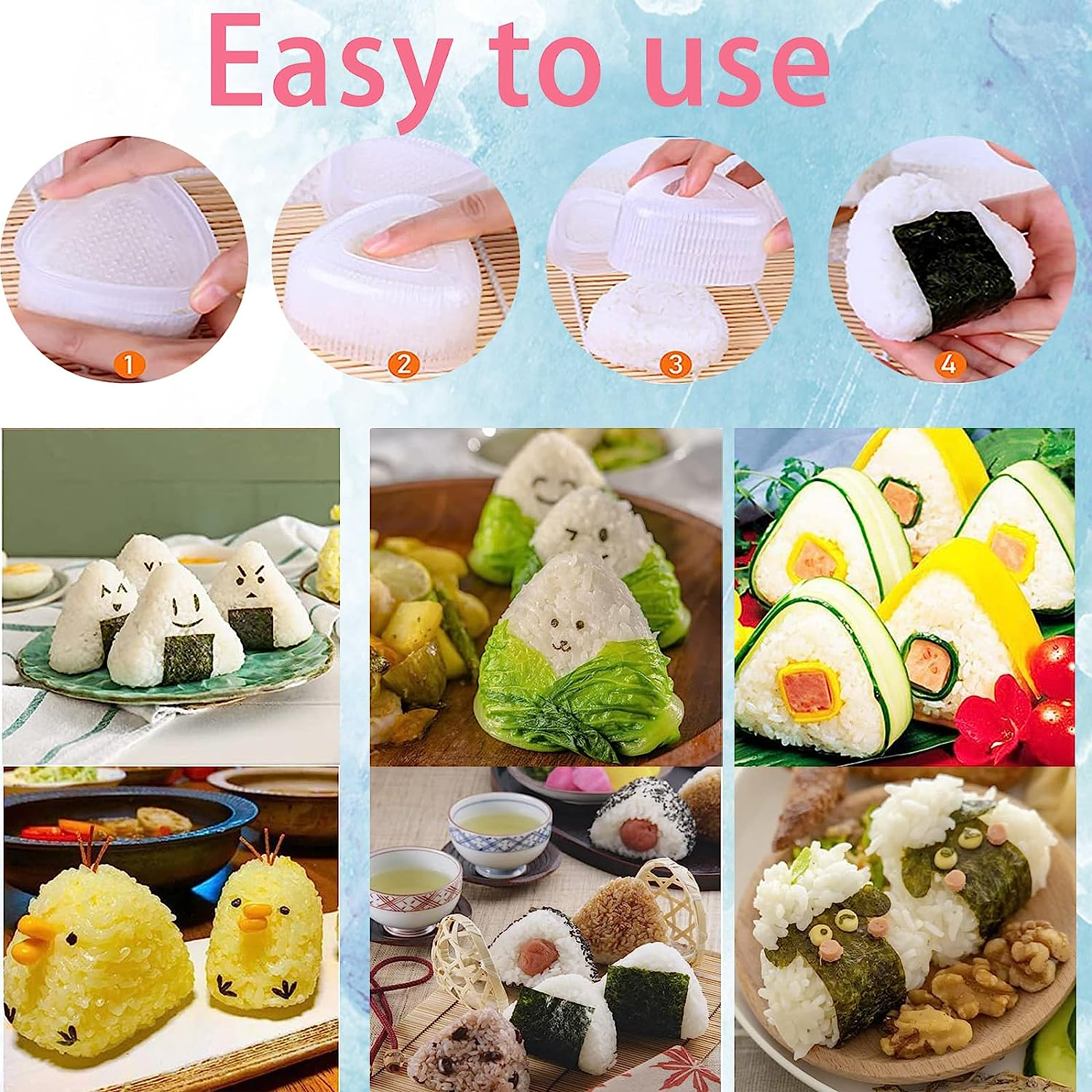 8-Piece Onigiri Mold,Diy Rice Ball Mould Shaker,Perfect for Lunches, Parties image number 4