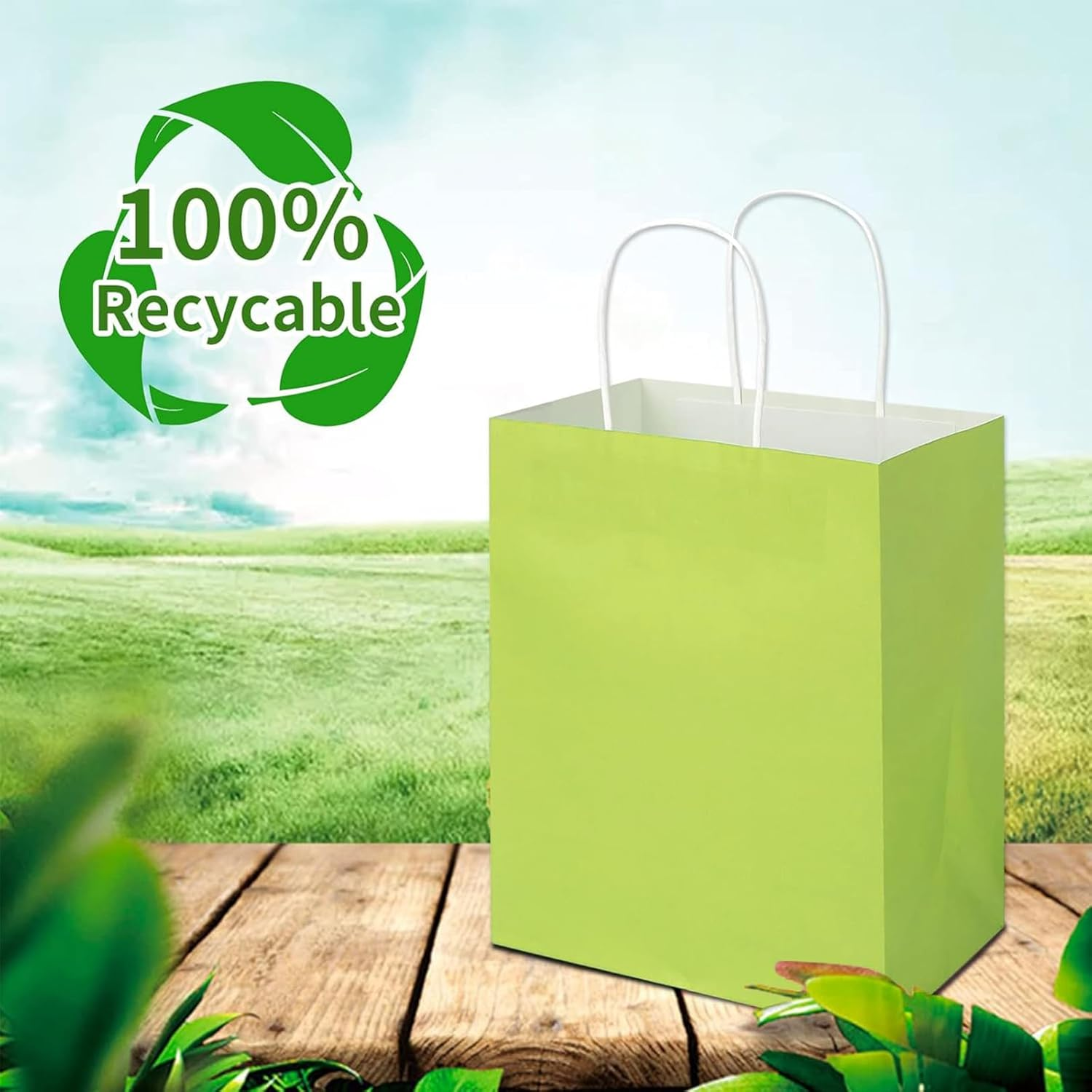 UKKQES Green Paper Gift Bags with Handles - Medium Size 21X11X27Cm, 30Pcs Bulk Pack - White, Retail, Party, Shopping, Merchandise Bags - Brown30 image number 6