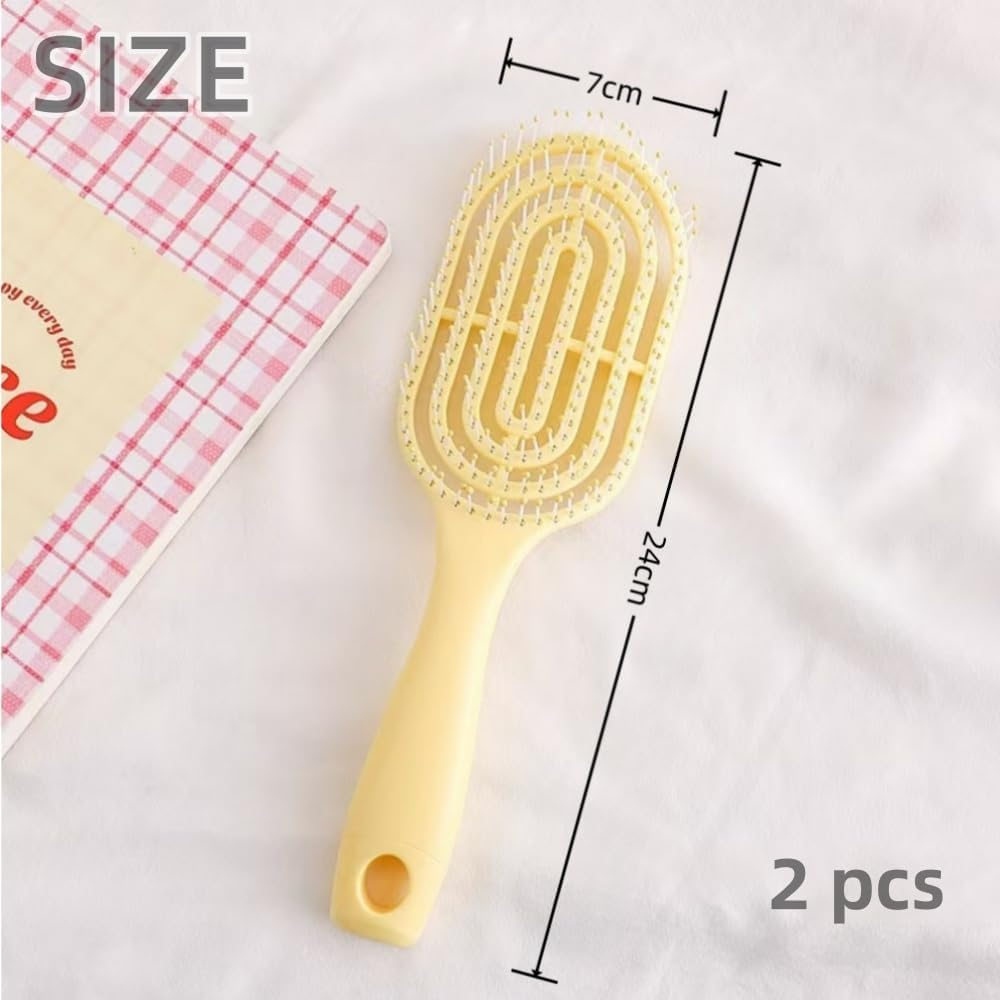 2Pcs Organic Detangling Hair Brush for Women, Men - Does Not Pull on Hair Straightening Brushes for Straight, Curly Wet Hair Home Massage Comb (Yellow) image number 3