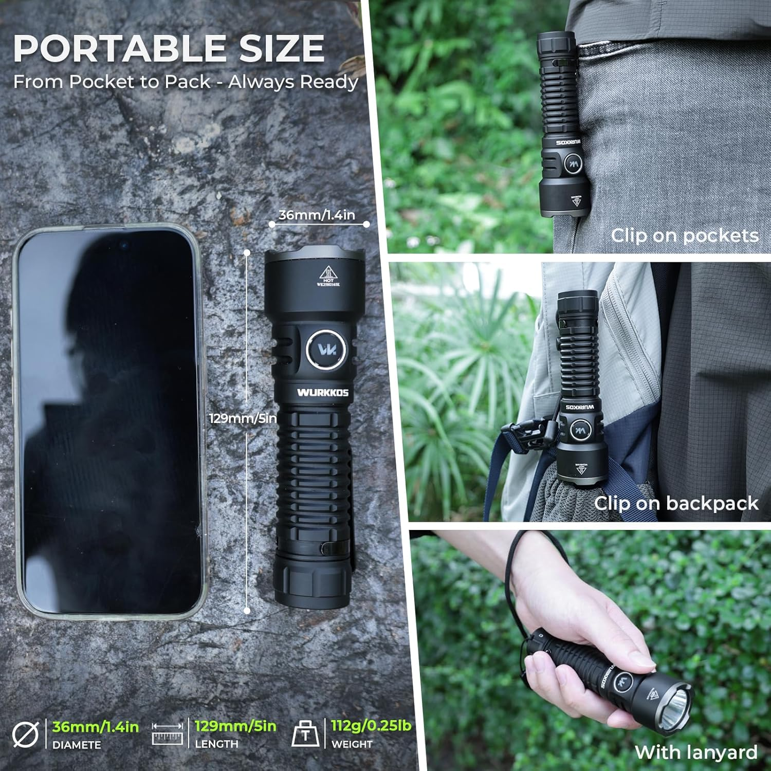 Wurkkos TS28 Torch Rechargeable, 3200 Lumens Super Bright LED Torch, 506 Meters Beam Distance, EDC Flashlight with Magnetic Tail Cap, IP68 Waterproof Handheld Torches for Camping,Emergency image number 3