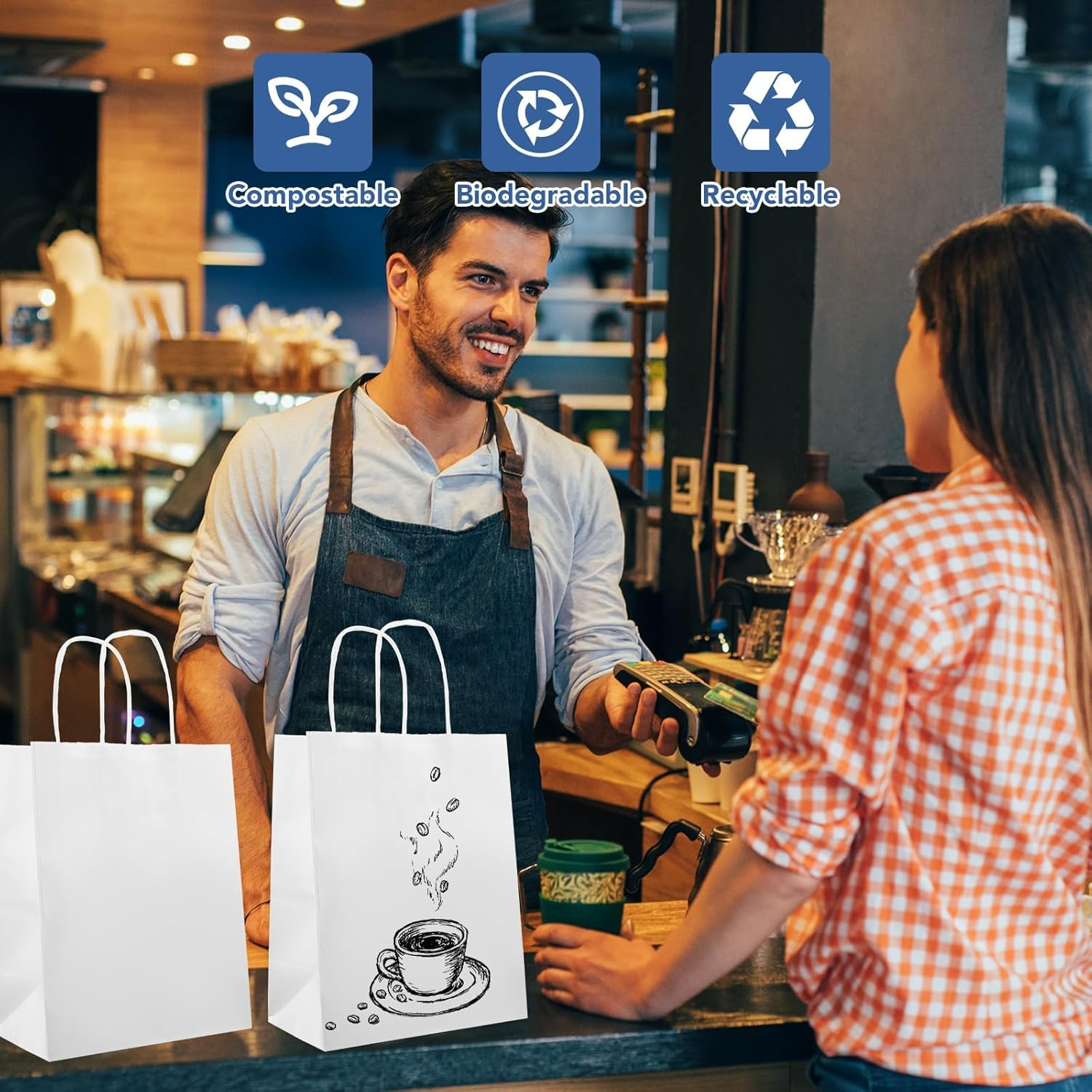 Neulsun 100Pack White Paper Bags 21X11X27 Cm, Plain Medium Paper Bags with Handles Bulk, Kraft Paper Gift, Retail, Party, Shopping Bag, Favor Bag image number 5