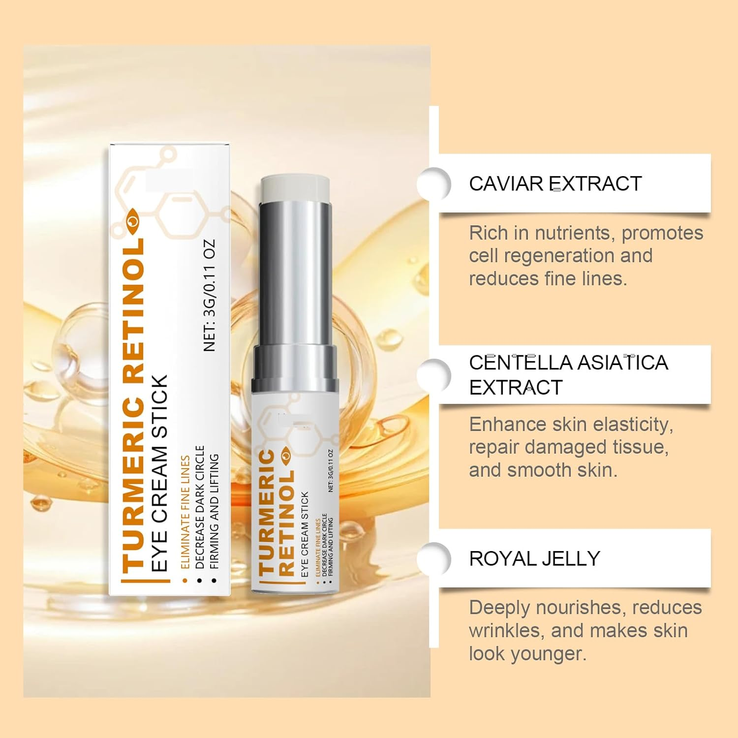 Turmeric Retinol Eye Cream Stick - 2PCS, Eye Balm for Skin-Nourishing & Age-Defying Daily Eye Care, 3G/0.11Oz Each image number 1