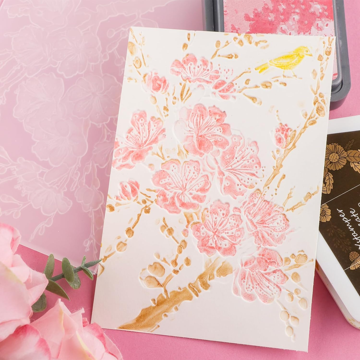 Flower Clear Plastic Texture Fades Embossing Folder Template, 1Pc 3D Embossing Folders Textured Flowers Leaves Embossed Template Embossing Plates Embossing Folders,Flowers Plastic Embossing Folders image number 2