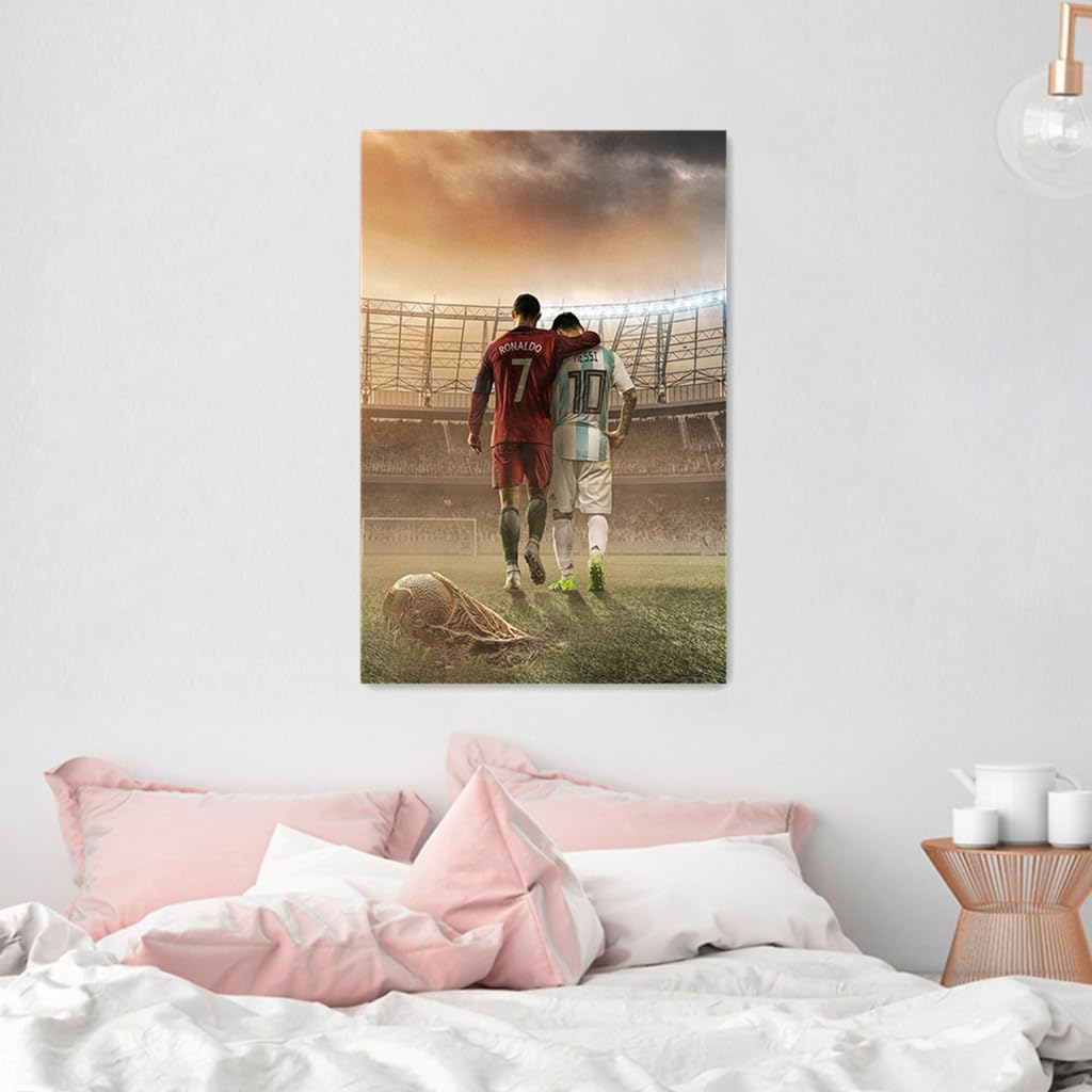 Soccer Superstar Messi Ronaldo Poster for Room Aesthetic Canvas Wall Art Bedroom Decor for Room 40X60Cm Unframed (A) - A image number 6