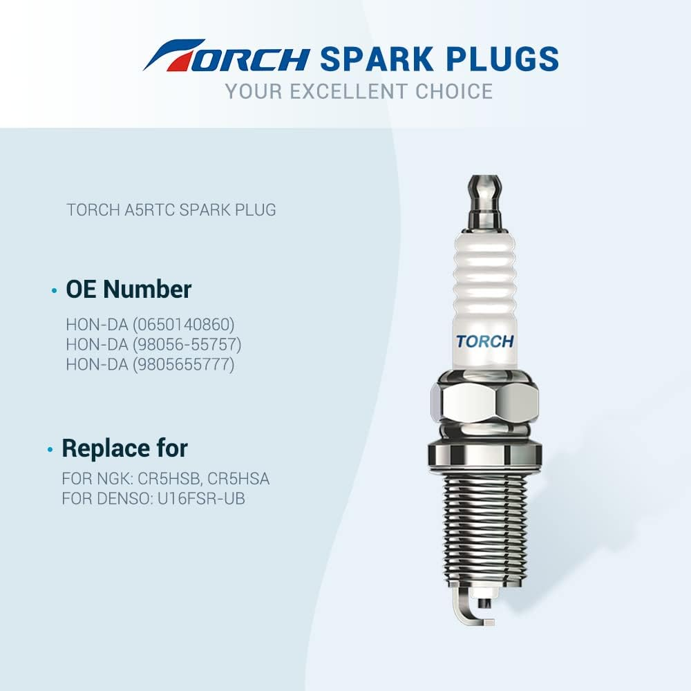 TORCH 4PK A5RTC Spark Plug, Replace for NGK 6535/CR5HSB, Brisk NAR17/NAR17C, Champion 808/Z9Y, Honda GX31/GX100/GXH50, Alloy Steel Core, 4 Each image number 1