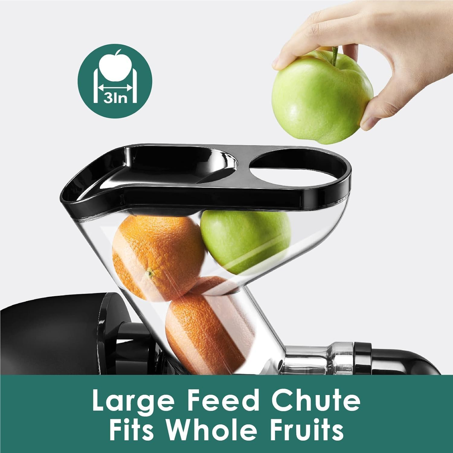 Fretta Masticating Juicer Machine, 76Mm Extra-Large Feed Chute Slow Juicer, Cold Press Juicer Machine, Fit Whole Fruits & Vegetables, Space Efficiency, 2 Speed,Bpa Free, 200W (Black) image number 4