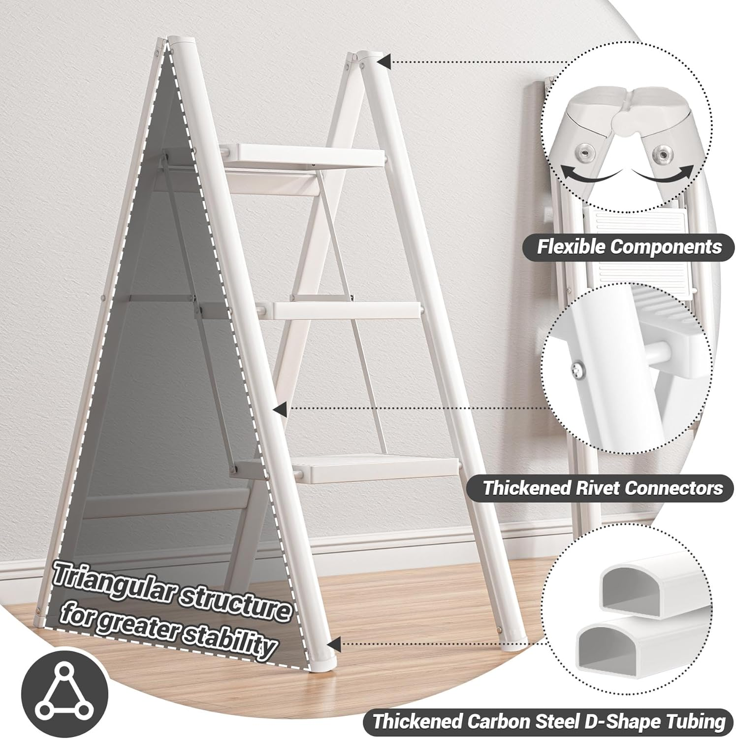 BREENHILL Step Ladder, Folding 3 Step Ladder Stool with Wider Anti-Slip Pedal, Portable Lightweight Ladder for Home Kitchen Office 150KG Max Loader image number 6