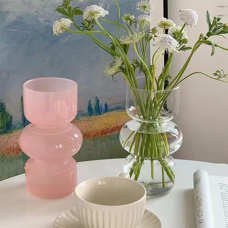 BLOFLO Pink Transparent Glass Hydroponic Vase, 7Inches Colored Vase for Flower, Three-Layer Glass Floral Vase for Home D&eacute;cor, Modern Geometric Glass Vase for Home Office Wedding Table(Pink) image number 5