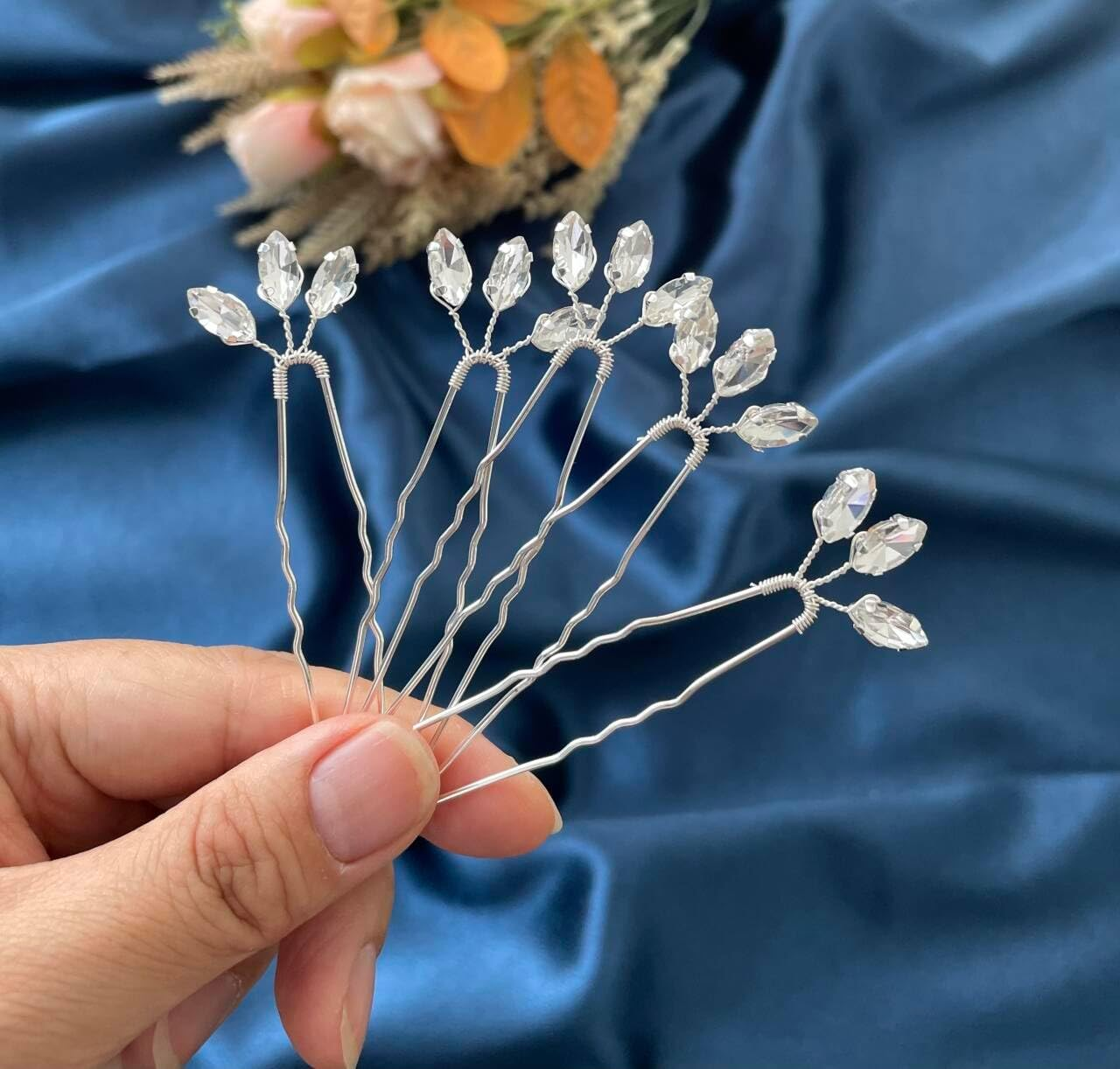 Resweky Pack of 5 Bridal Wedding Crystal Pins Silver Sparkly Rhinestone Bridal Hair Pieces Bridal Hair Accessories for Women and Girls