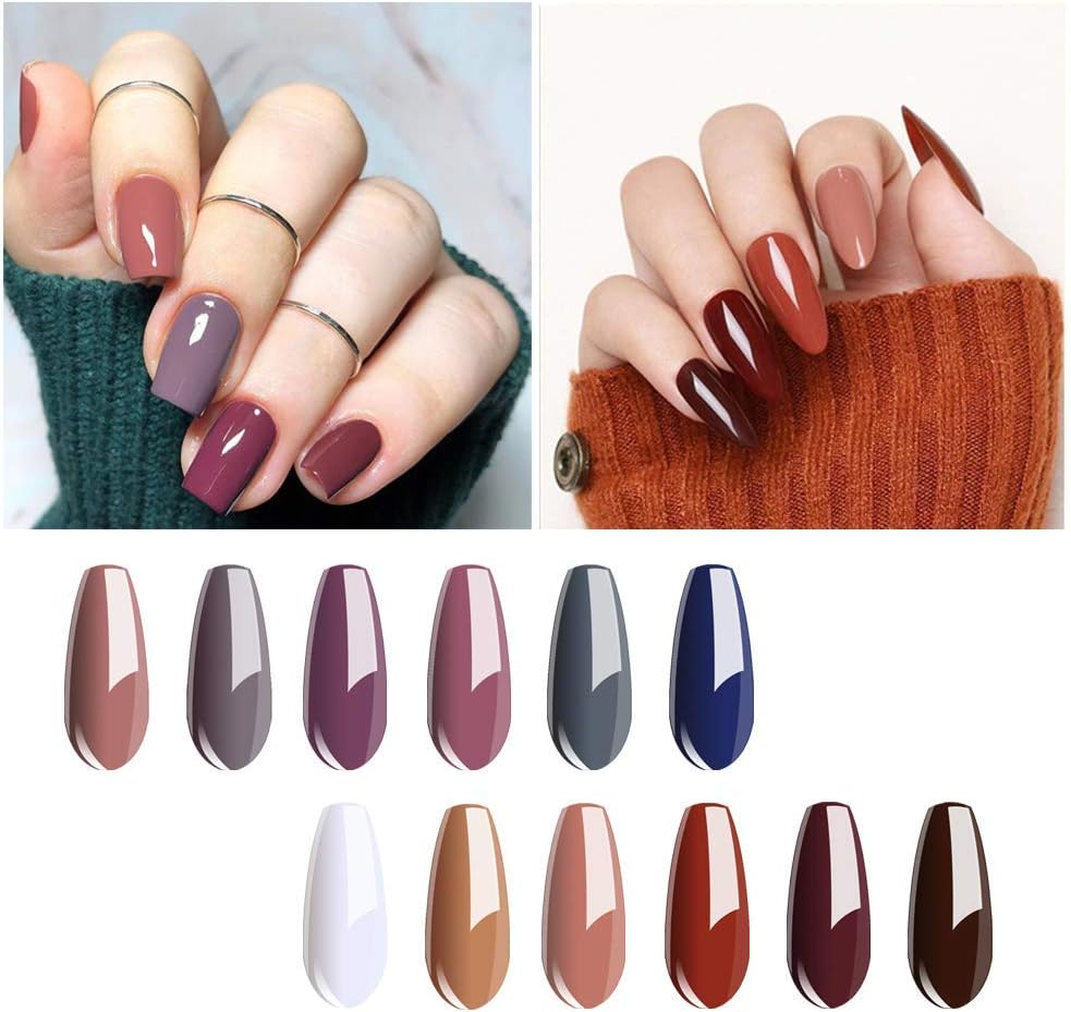 Vishine Gel Nail Polish Kit 12 Color Set, Popular Autumn Winter Gel Colors Collection, Nude Purple Maroon White UV Nail Gel Colors Manicure Set 8Ml Each Bottle image number 4
