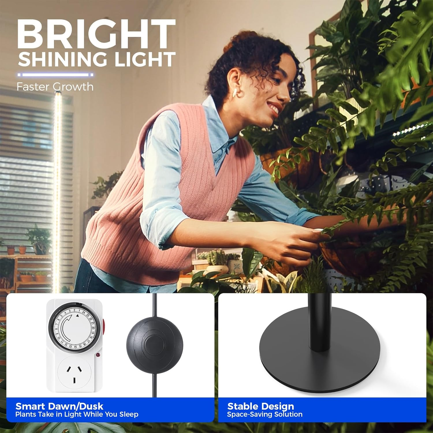 Barrina T10 Pro Standing Plant Light with Timer, 42W, 169 Leds, Full Spectrum Vertical Grow Lights for Indoor Plants, Wide Coverage, 120Cm to 170Cm Height with Foot Switch, Flowering and Tall Plant image number 3