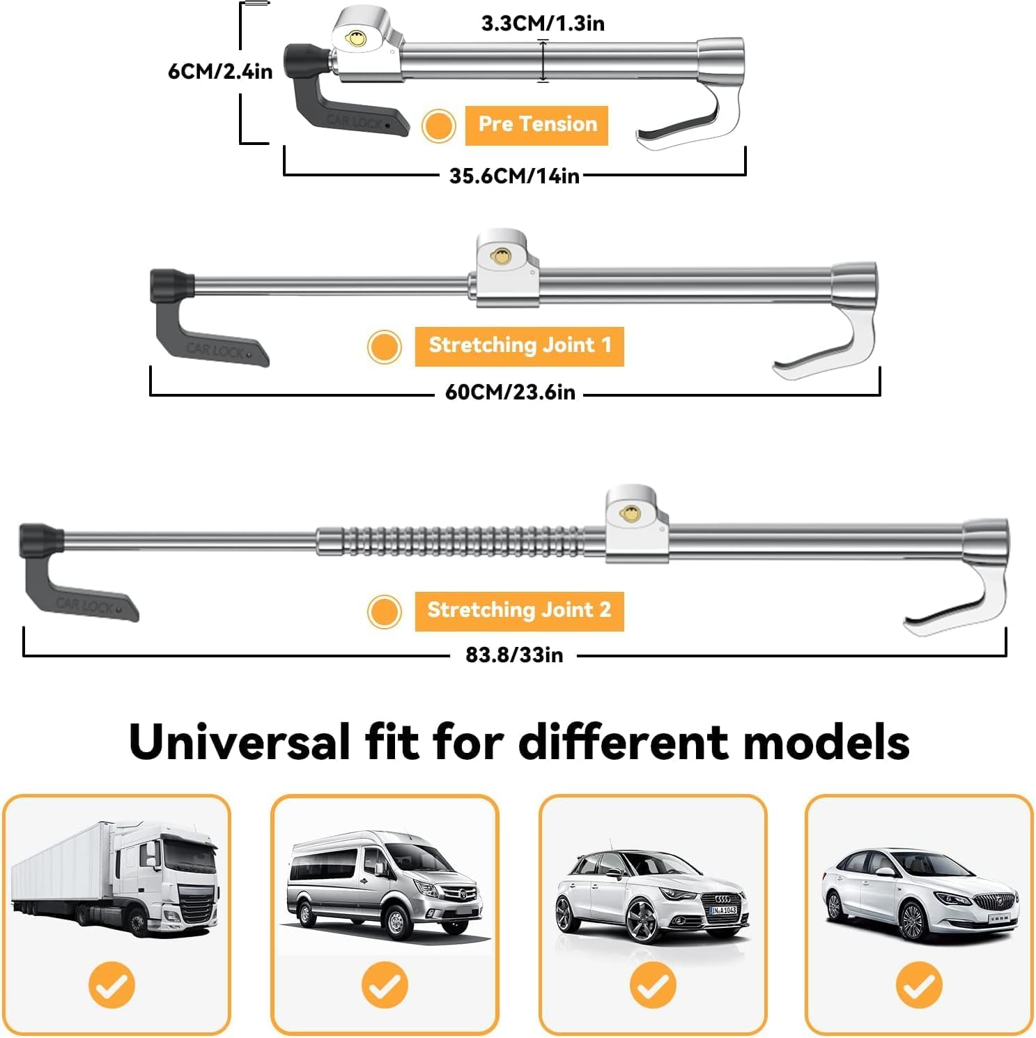 ASENDIWAY Universal Steering Wheel Brake Lock Anti-Theft Retractable Double Hook Car Clutch Pedal Lock for Car Truck SUV Van Security with 3 Keys image number 3