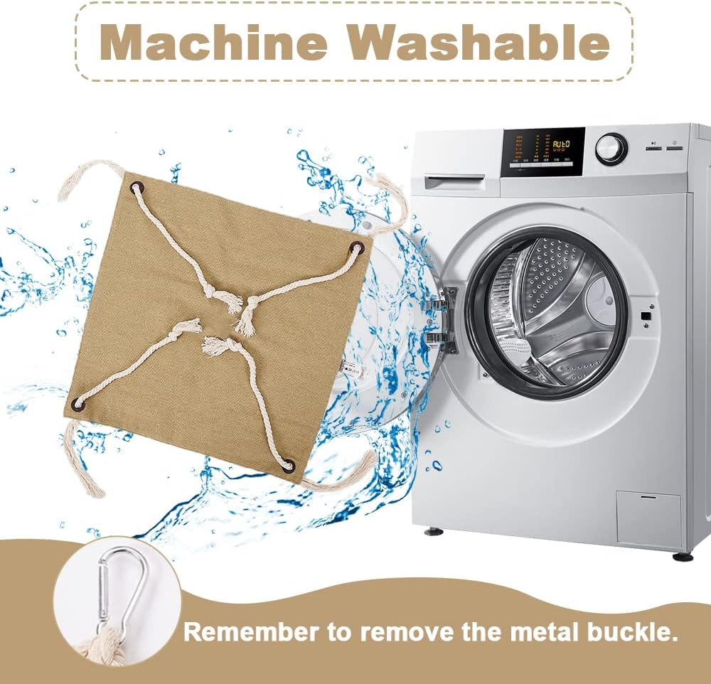 Breathable Pet Cage Hammock - Cat Hanging Bed with Metal Carabiners and Tassels, Suitable for Kittens, Rabbits, Small Dogs (Khaki) image number 6