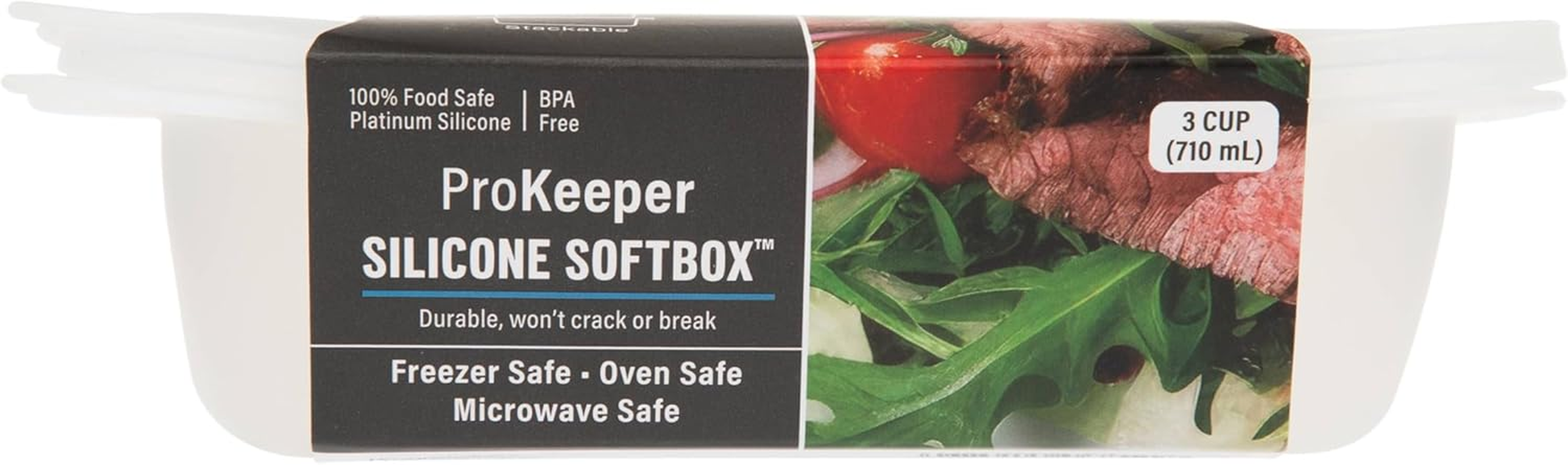 Progressive Softbox Silicone Rectangular Storage Box - 2 Cup 470Ml. Made of 100% Silicone, Patented Leak-Proof Zipper Seal, Microwave, Freezer, and Oven Safe, PVC, & Phthalate Free, Dishwasher Safe image number 2