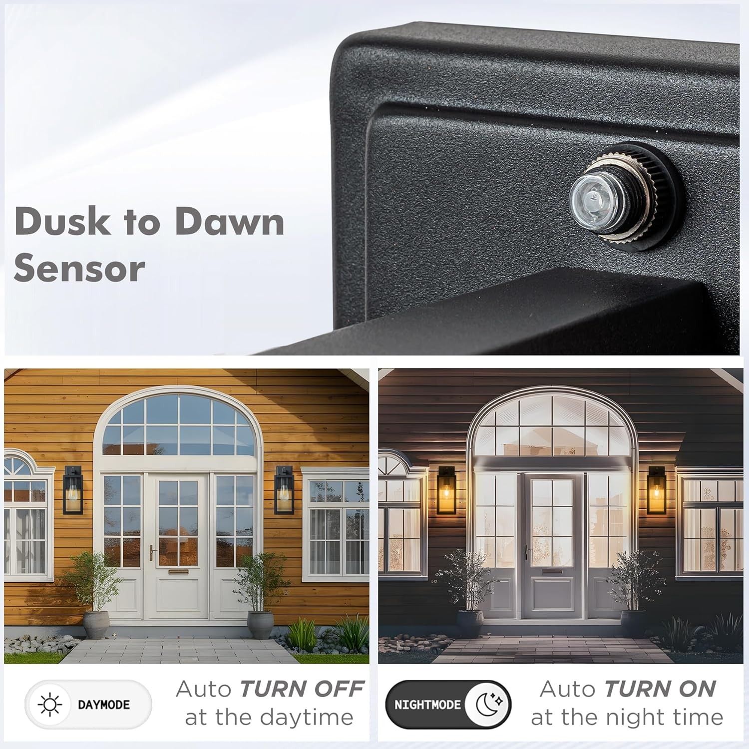 FTL Dusk Till Dawn Outdoor Wall Lights, E27 Wall Lantern Porch Light with Ambient Sensor, Matte Black Exterior Wall Lamp with Clear Glass, outside Sensor Wall Light Fixture for Patio, IP44 Waterproof image number 5