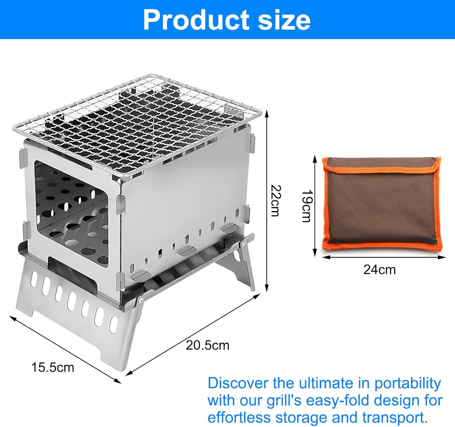 DAWRIS Wood Stove Portable Hobo Cooker, Foldable and Windproof Backpack Stove Made of Stainless Steel with Carry Bag, 3-In-1 Multifunctional for Solo Camping, Backpacking, Hiking image number 6