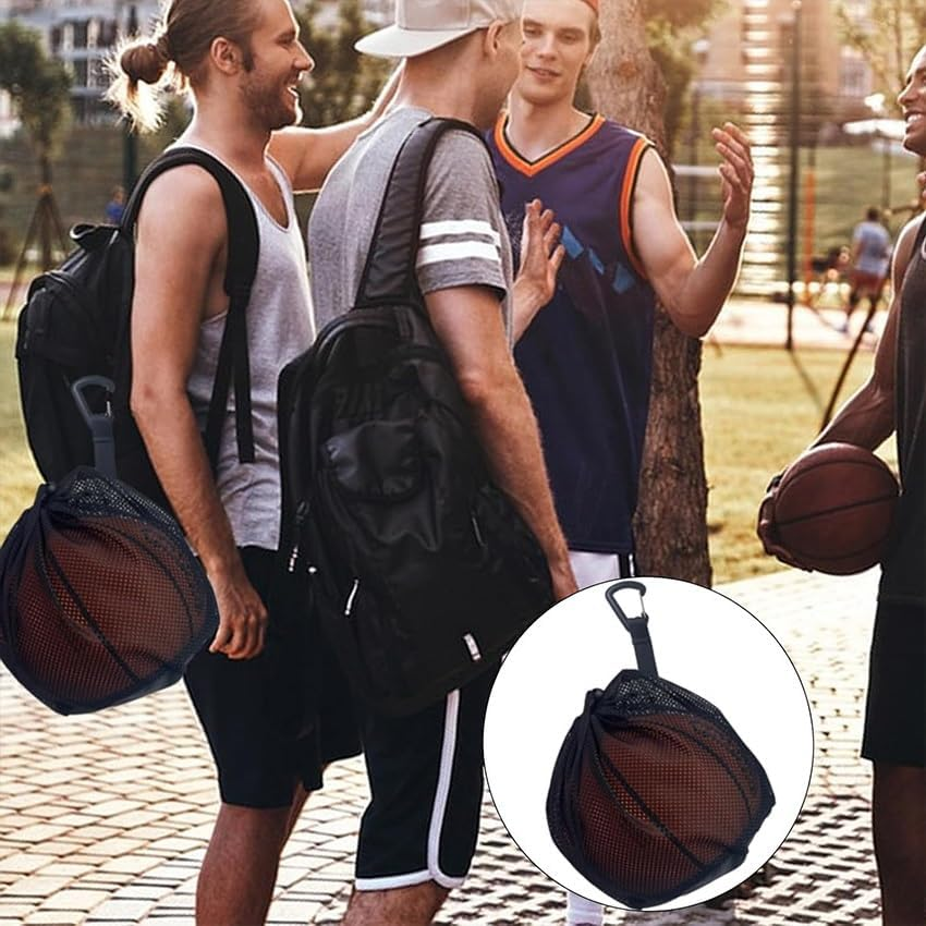 1Pcs Volleyball Mesh Bag with Clip - Single Ball Storage Holder, Drawstring Sling Back for Carrying Basketball, Soccer, Football image number 4