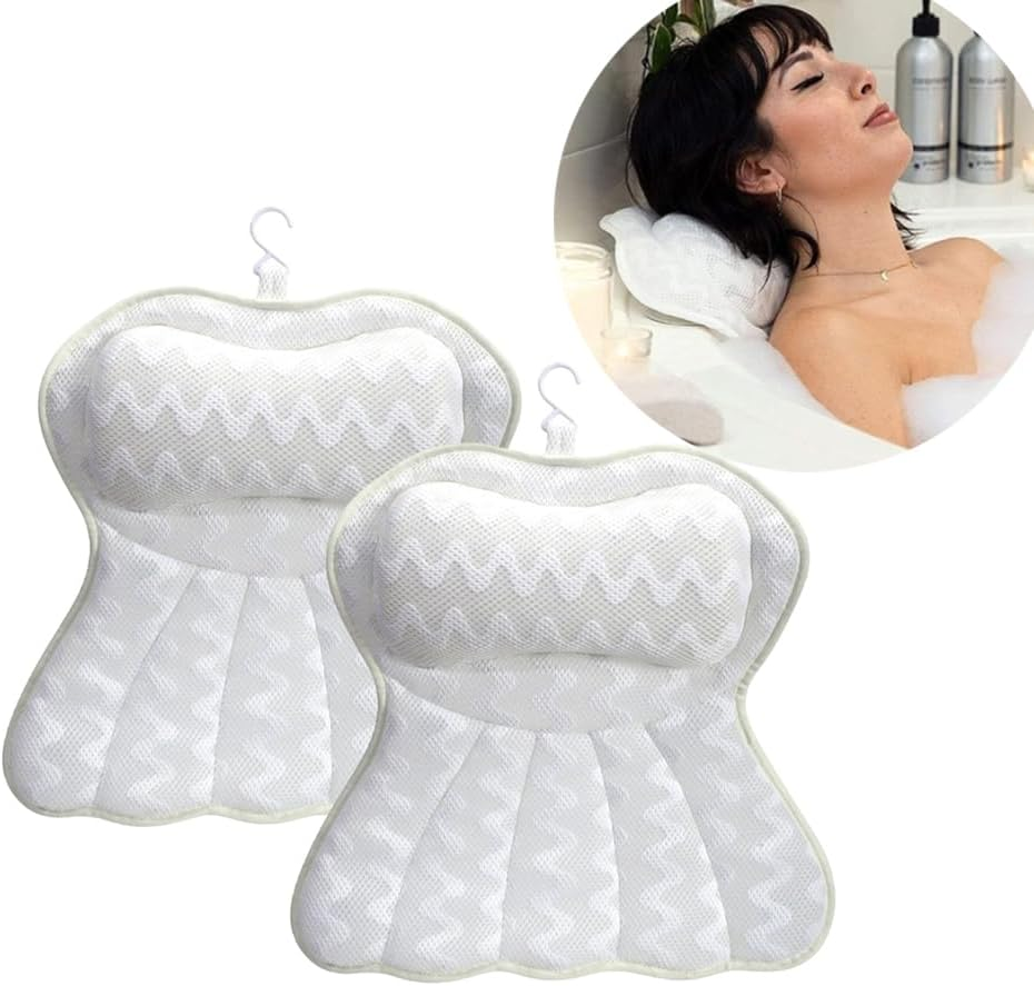 2 Pack Bath Pillow Bathtub Pillow, Luxury Bath Pillows for Tub Neck Head and Back Support, Soft 3D Mesh Fabric Bath Tub Pillow with Non-Slip Suction Cups,Relaxing Spa Accessories image number 2