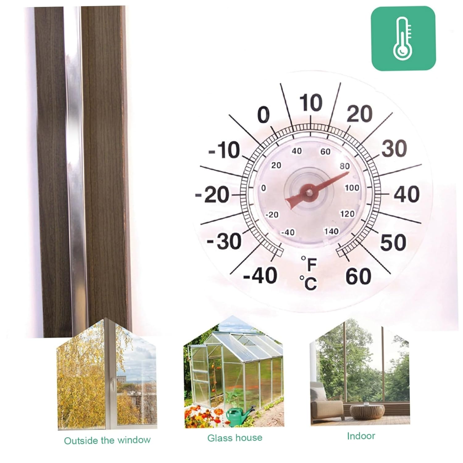 Window Thermometer Transparent round Window Thermometer for outside Temperature Battery-Free Self-Adhesive Waterproof Temperature Measurement Tool Garden Accessories image number 1