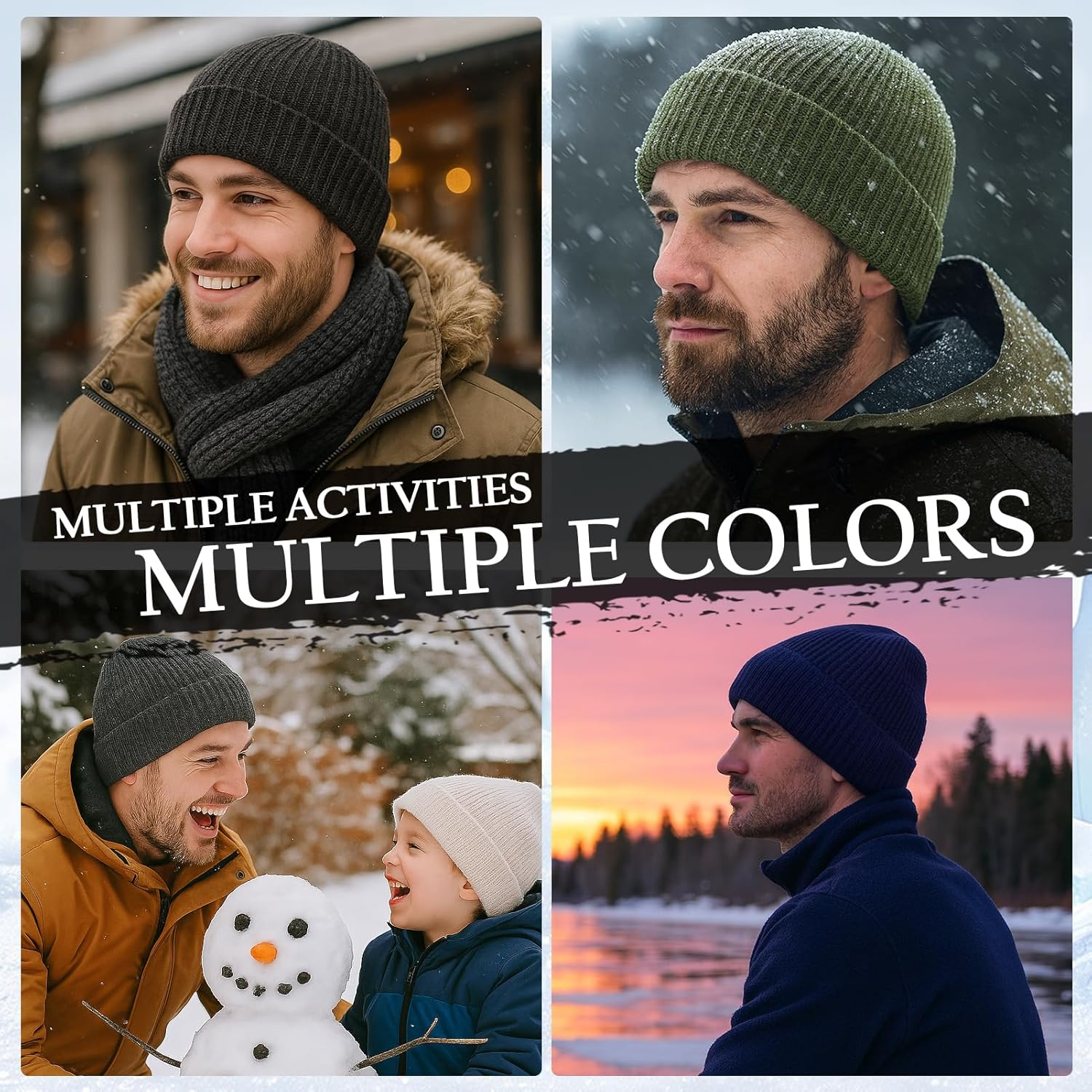 Big Head L/XXL Wool Blend Warm Beanie for Men, Chunky Knit Texture, Warm Stretchable Skull Cap Winter Hats image number 2