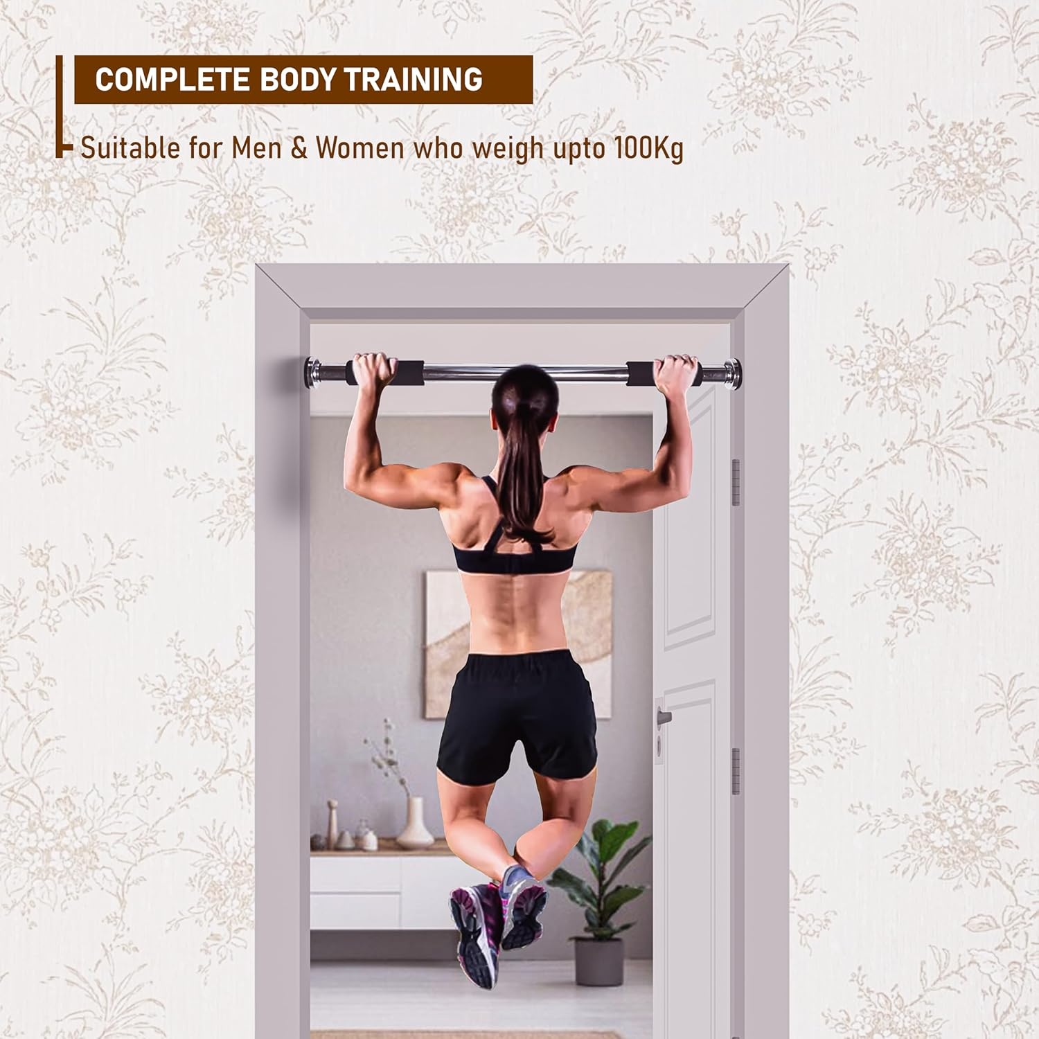 Endless EL1035 Stainless Steel Adjustable Pull up Bar for Home Doorway | Material : Stainless Steel | for Strengthening Exercises at Home or Gym with Anti-Skid Cushion Grip | for Adult, Men and Women image number 1