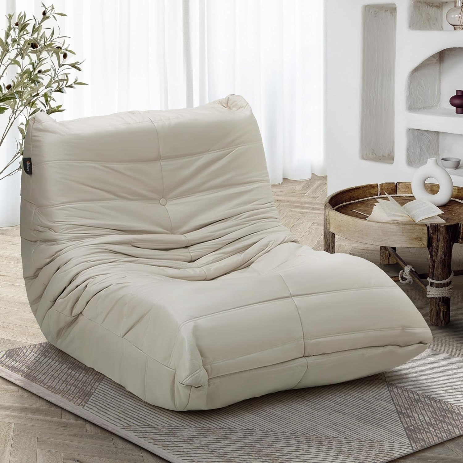 Oikiture Floor Sofa with Back Support Floor Couch Lazy Sofa for Living Room and Bedroom 93 X 96 X 74Cm Beige