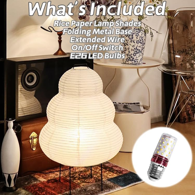 Noguchi Style Lamp, Akari Lamp, Paper Lantern Lamp, Floor Paper Lamp, Rice Paper Floor Lamp, for Establishing a Warm and Cozy Ambiance in Any Room (Rice Paper)