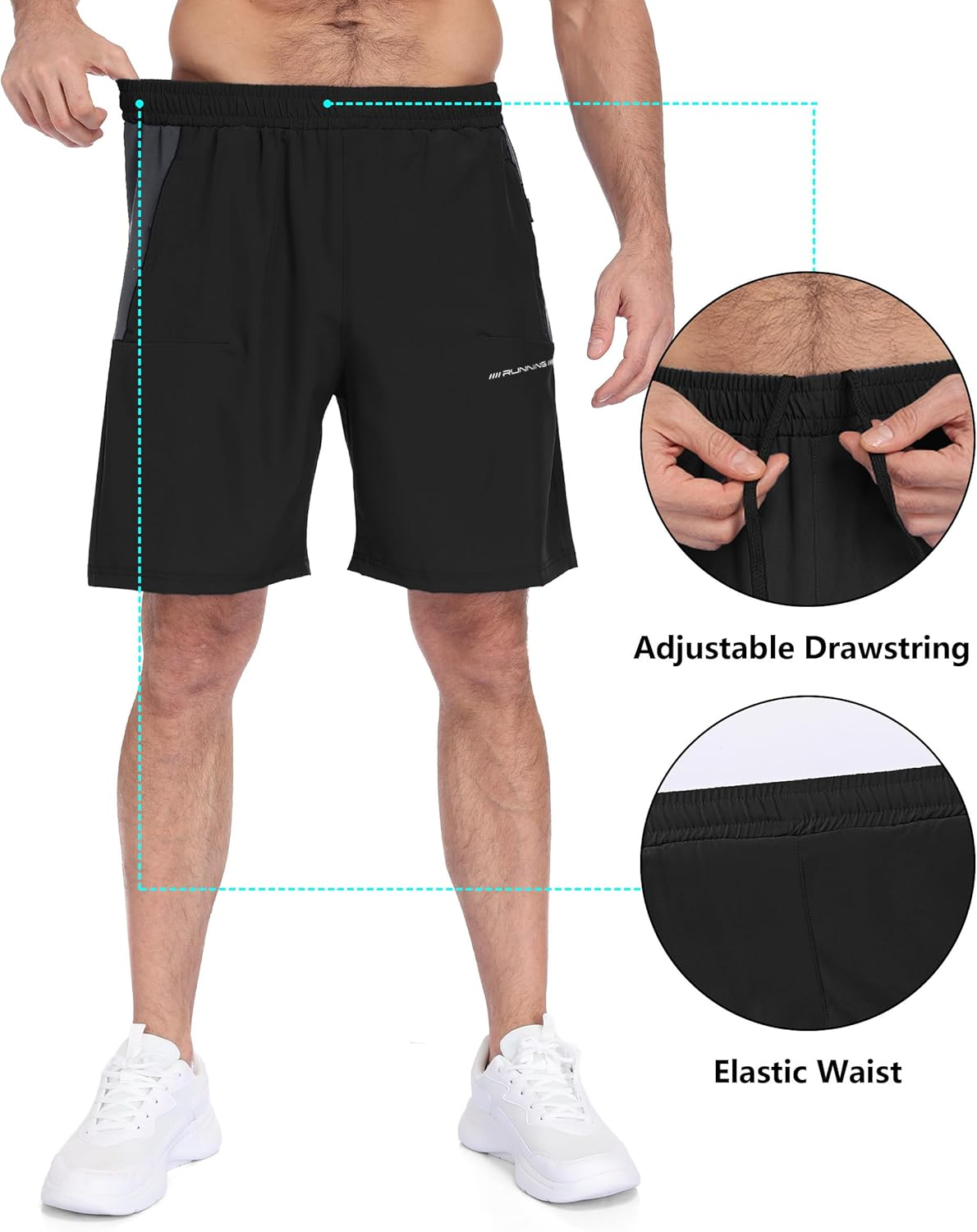 Mens Gym Workout Shorts with Zip Pockets Polyester Sport Athletic Training Shorts Dry Fit 2 Pack Running Tennis image number 2
