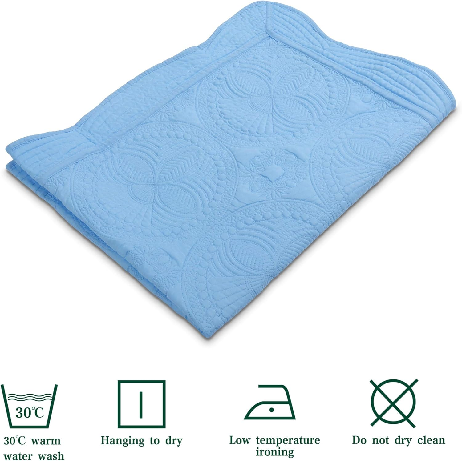 MONOBLANKS Baby Quilt Personlized Monogram Lightweight Embossed Scalloped Throw Blanket Four Seasons (Blue) image number 7