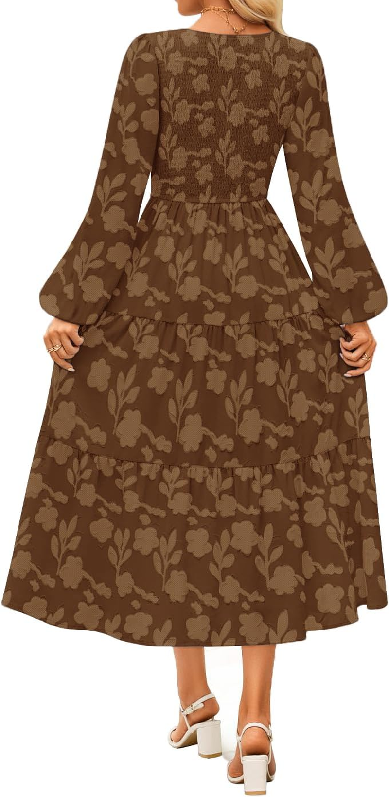 Women'S Nursing Dresses Fall Boho Floral Maxi Dress Breastfeeding Long Sleeve Crewneck Wedding Guest with Pockets image number 1