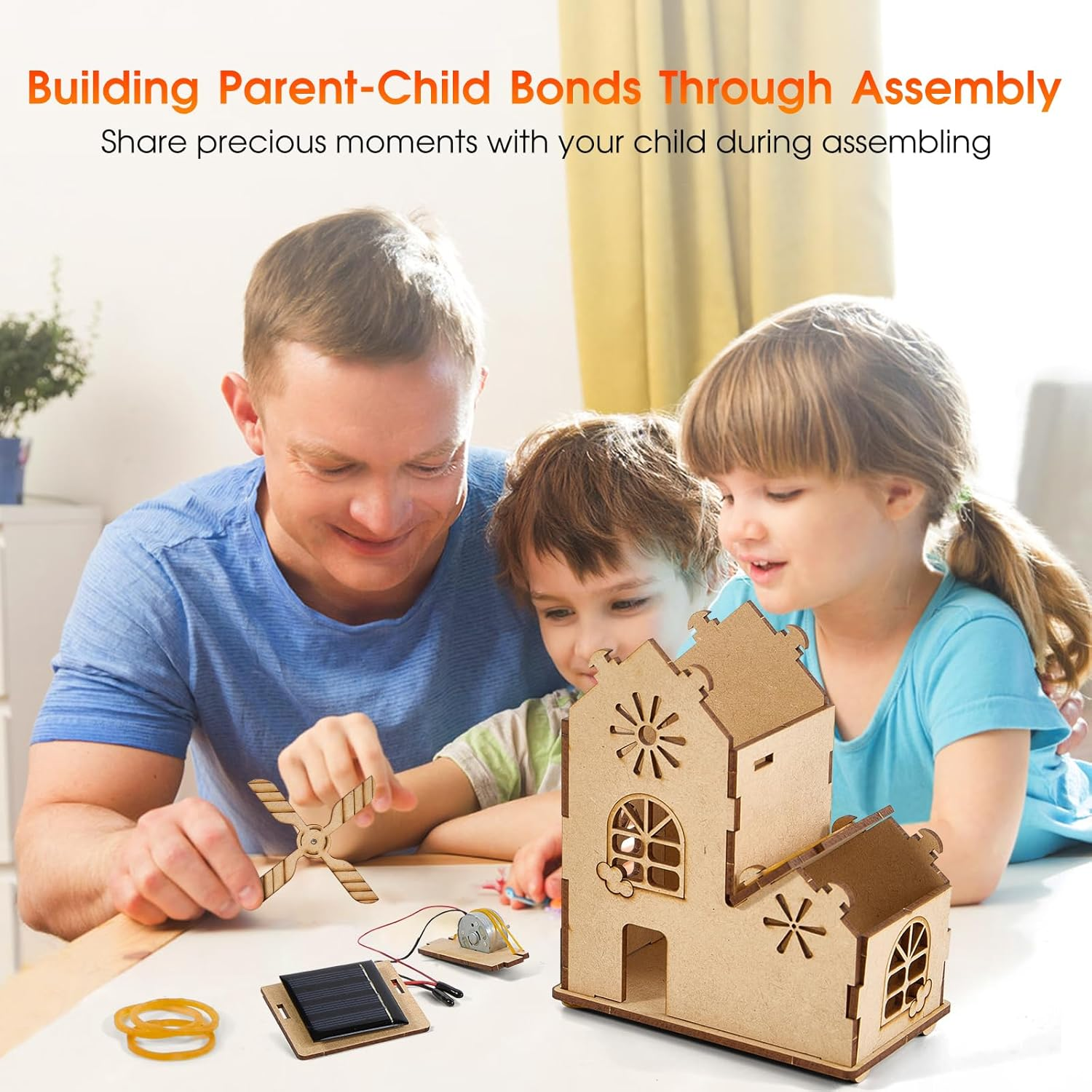 STEM Solar Windmill House Puzzle 丨3D Wooden Model Craft Kit,Diy Educational Science Building Toy & Renewable Energy Learning Project for Kids Ages 8-12 image number 1