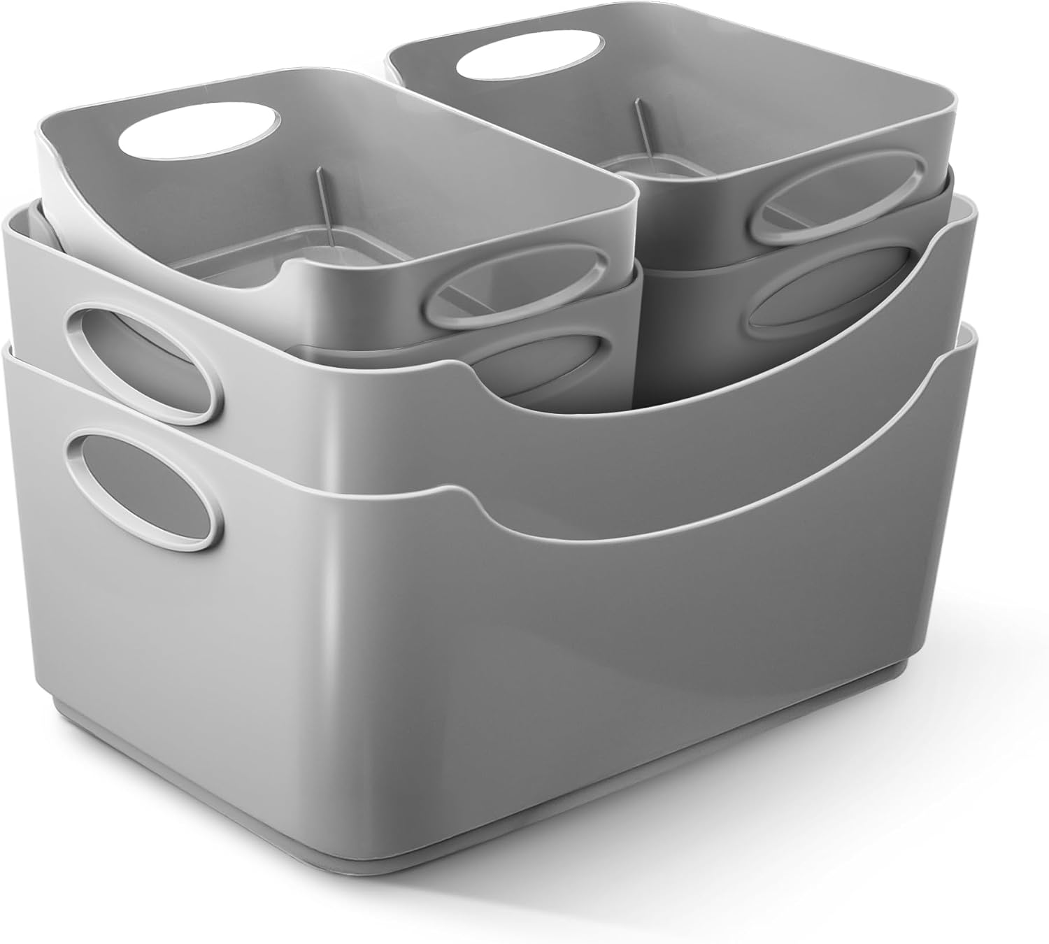 KEPLIN Plastic Studio Basket - Container Boxes for Storage Organising in Home or Office - Suitable for Shelfs Drawers Laundry Cupboard (Navy, Set of 6)
