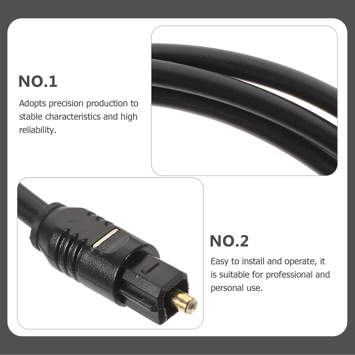 HIAKDOFT 2Pcs Optical Fiber Audio Cable Male to Male Cord for Home Theater Hi-Fi Digital Sound Transmission High Strength Connector image number 2