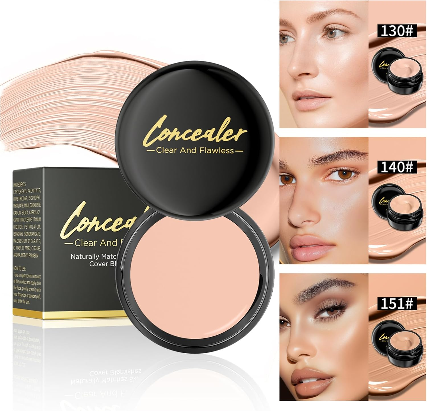Full Coverage Concealer Cream &ndash; Waterproof Long-Lasting Corrector for Dark Circles, Tattoos, Blemishes & Scars, Lightweight & Natural Finish image number 2