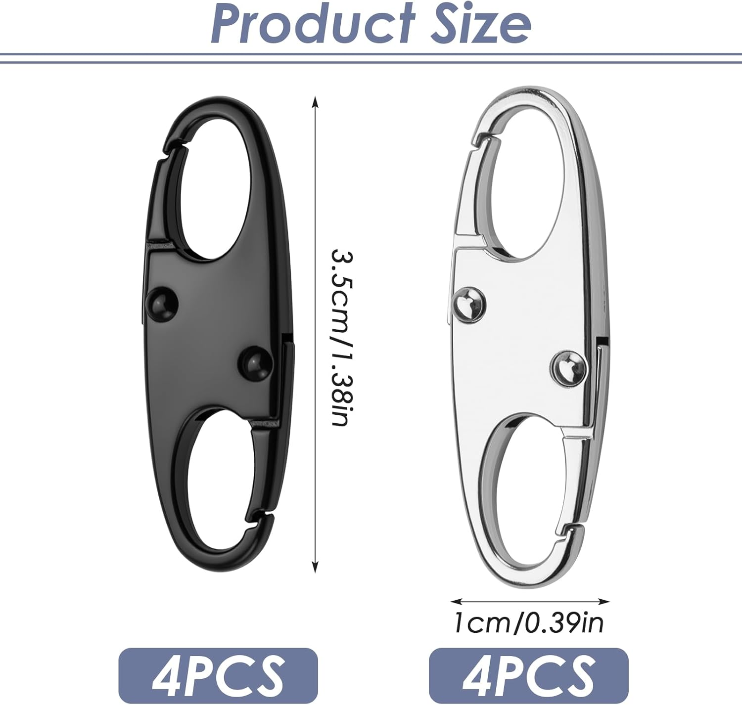 8-Pack Anti-Theft Zipper Clips (4 Black + 4 Silver) - Metal Zipper Pull Locks for Luggage, Backpacks & Purses - 38Mm/1.5" Double-Opening Security Fasteners for Travel Luggage Protection image number 6