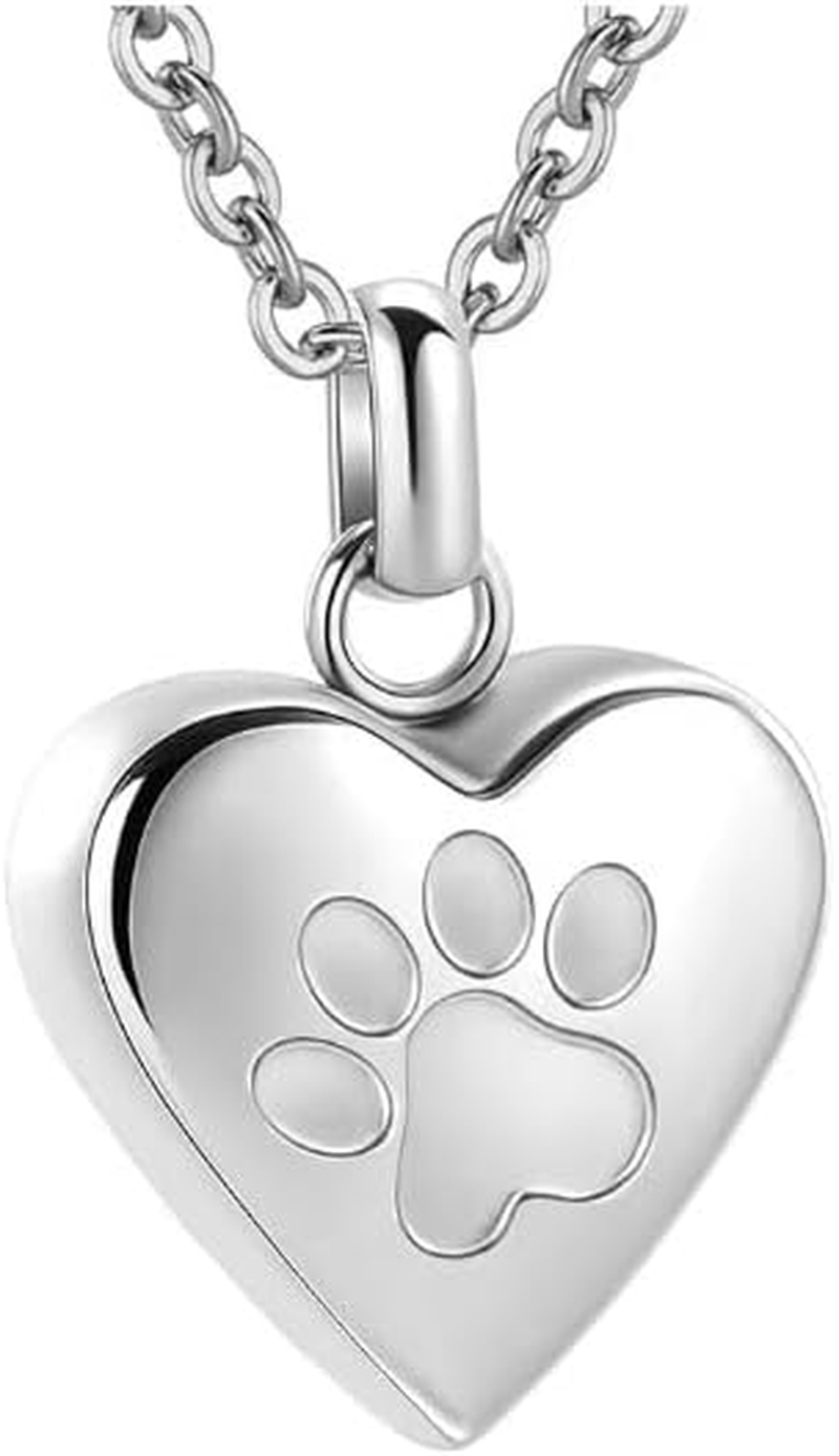 Heart-Shaped Pet Cremation Jewelry Pendant for Ashes - Paw Print Urn Necklace Memorial Keepsake for Dogs & Cats (Silver, One Size) image number 2