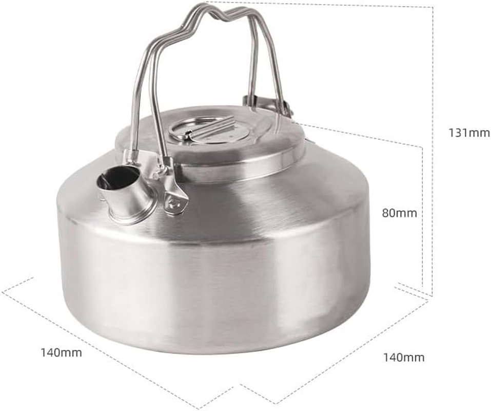 0.9L Portable Camping Pot Water Stainless Steel Tea Kettle Outdoor Campfire Hiking Picnic Boiler Coffee Bushcraft Trave (900Ml Silver) image number 3