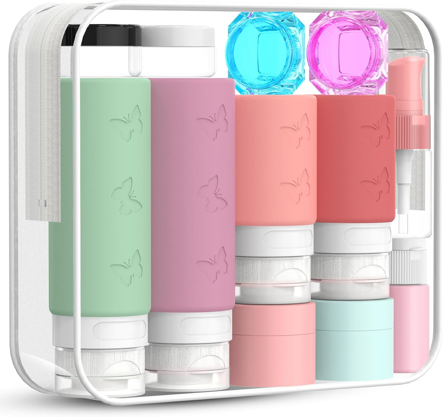 26 Pcs Travel Bottles Set for Toiletries, Squeezable Travel Bottles for Toiletries, Empty Leak Proof Refillable Silicone Travel Containers Set for Shampoo Conditioner, TSA Approved Travel Accessories