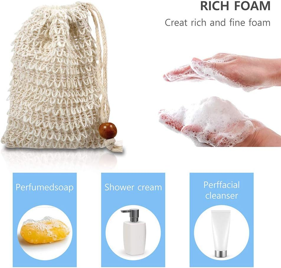 OTYMIOW 30 Pack Soap Saver Bag Soap Exfoliating Bag Pouch Soap Saver Natural Sisal Soap Bag Hand Made Soap Bag Mesh Soap with Drawstring for Bath & Shower Use image number 5