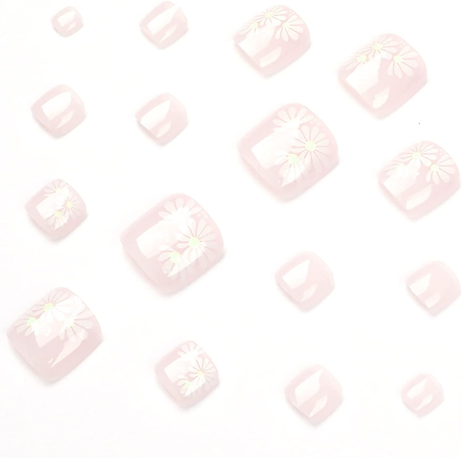 24PCS Florry White Fake Toe Nails Solid Color Press on Toenails with Flower Square Matte Acrylic False Toe Nails for Women and Girls image number 2