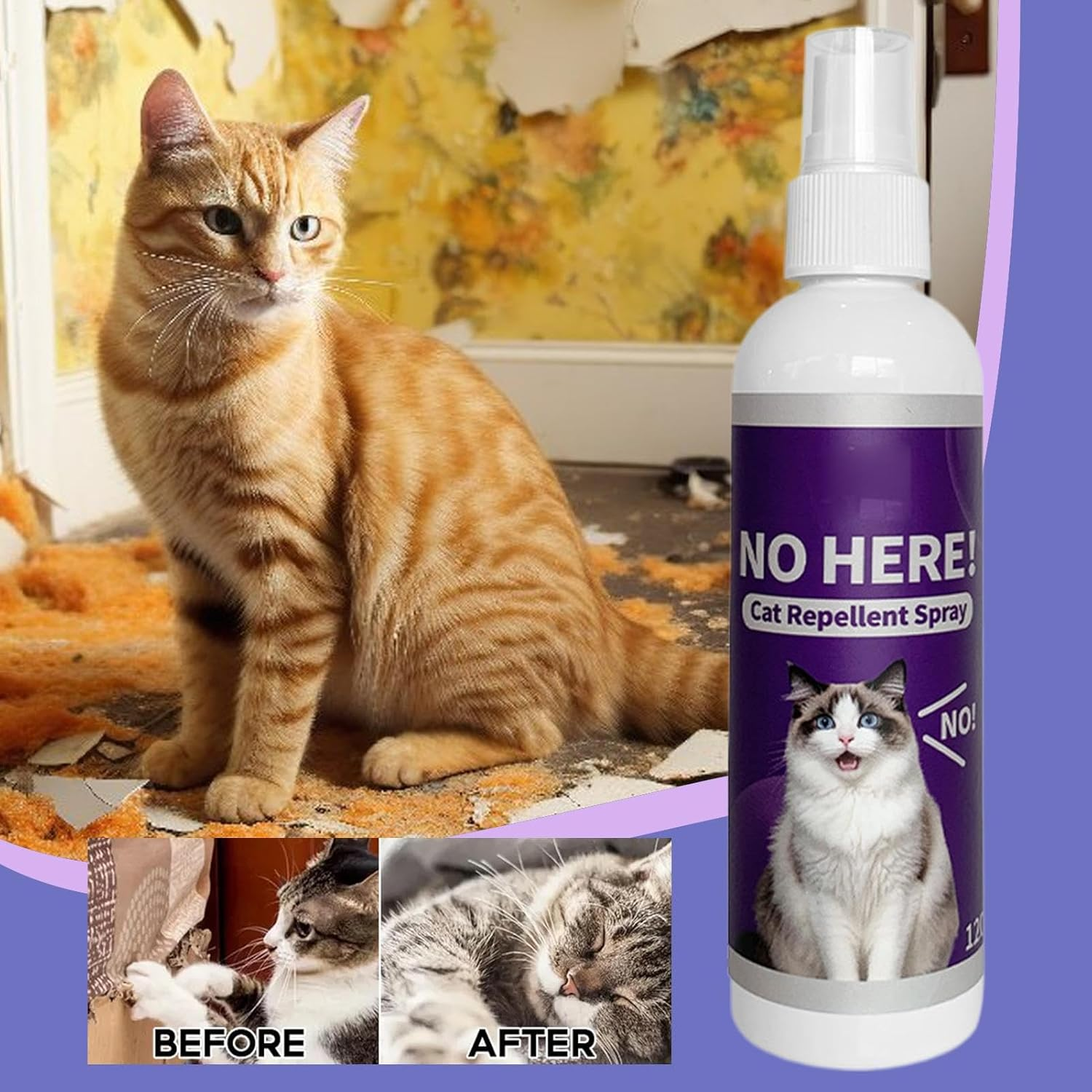 Anti Scratch Cat Spray - 120Ml Anti-Scratch Pet Repelling Spray Indoor | Fast-Acting Urine Marking Repeller Liquid for Home Fabric Outdoor Furniture Protection Rugs image number 2