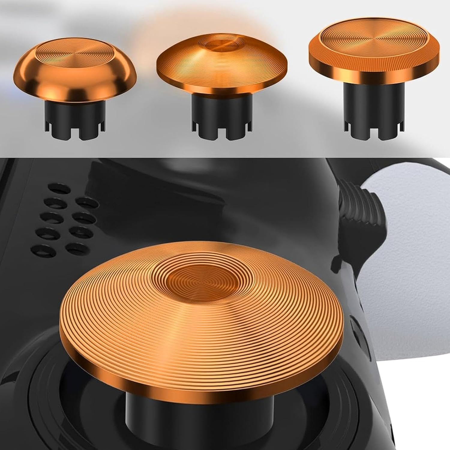 Metal Thumbsticks for PS5 Edge, Thumb Stick for PS5 Pro Elite, for PS4, for Switch Pro, for Xboxone, for Xboxseries, Thumbstick Replacement (Gold) - Black image number 6